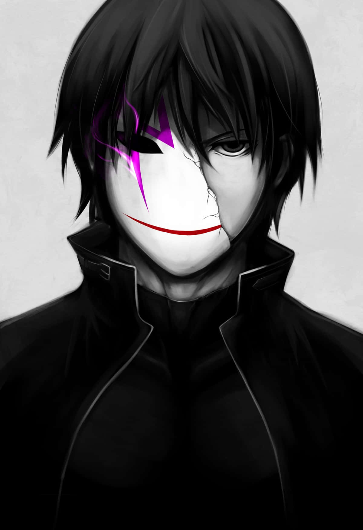 anime boy with torn mask, cracked white mask, purple markings, HD Phone Wallpaper