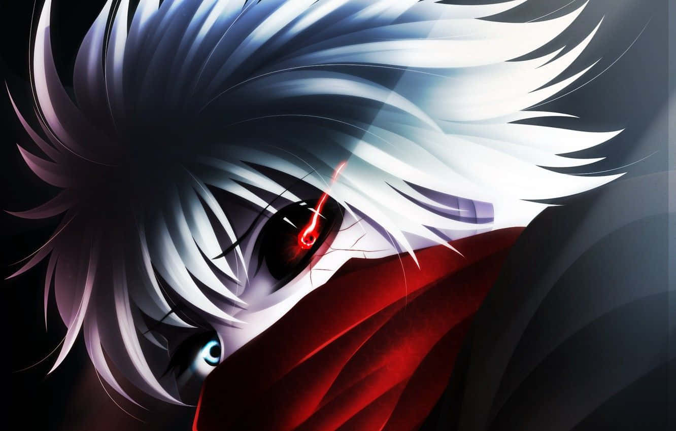 Anime Boy With Red Mask, spiky white hair, glowing red eye, HD Desktop Wallpaper