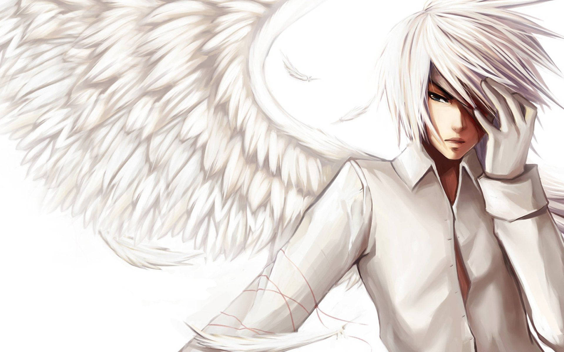 white angel, anime angel, white hair, Full HD Desktop Wallpaper