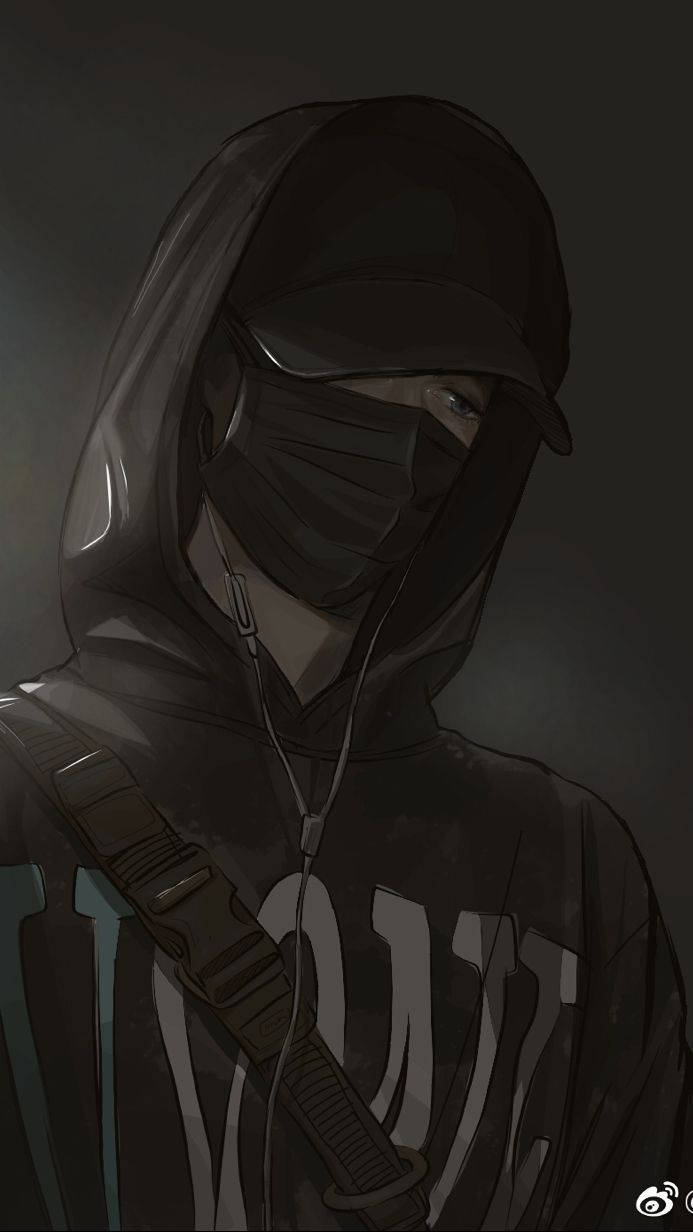 mask, hoodie, anime boy, SD Phone Wallpaper