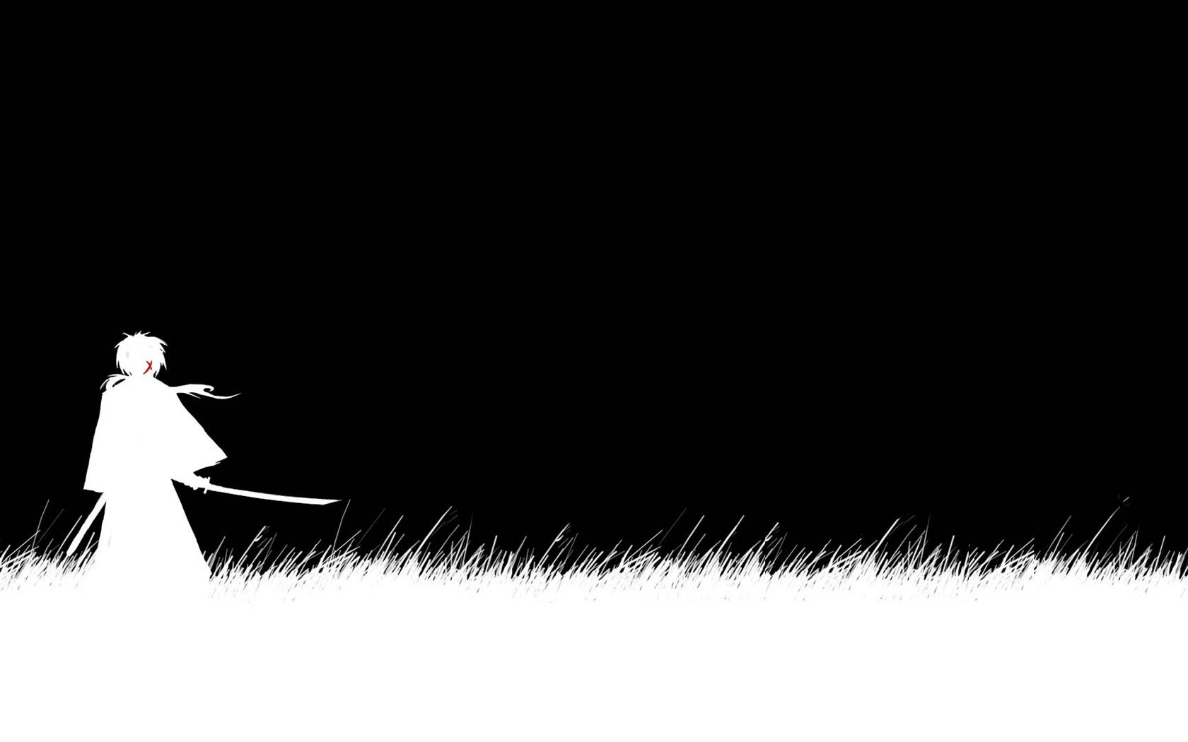 white anime, white anime man silhouette, sword-wielding figure, HD Desktop Wallpaper