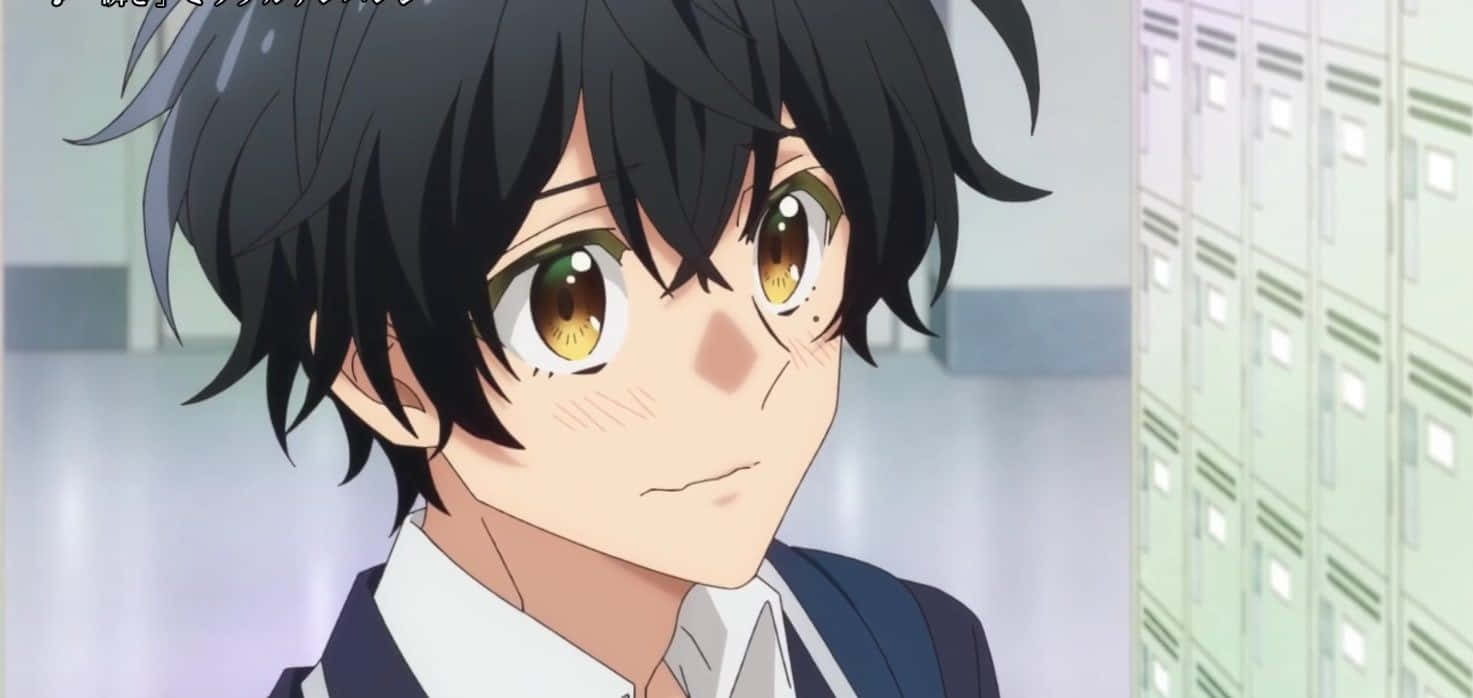 anime boy, messy black hair, golden eyes, HD Desktop Wallpaper