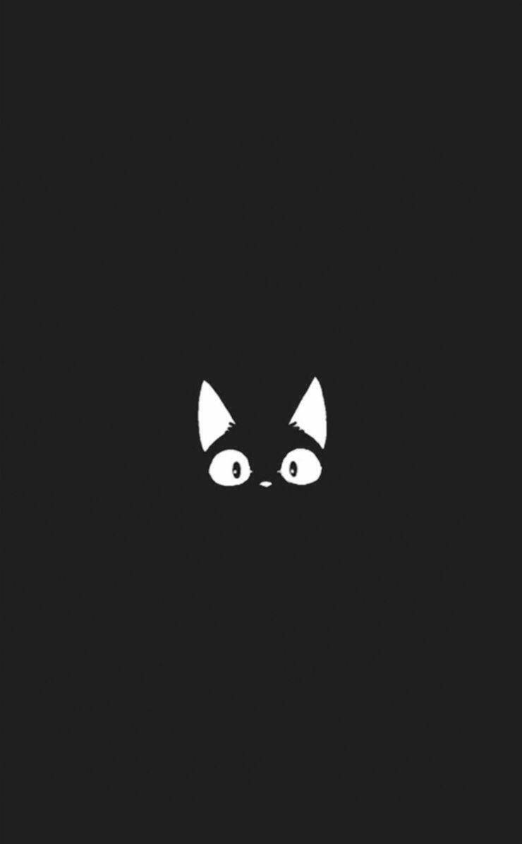 black and white aesthetic, minimalist white cat face, wide eyes, SD Phone Wallpaper