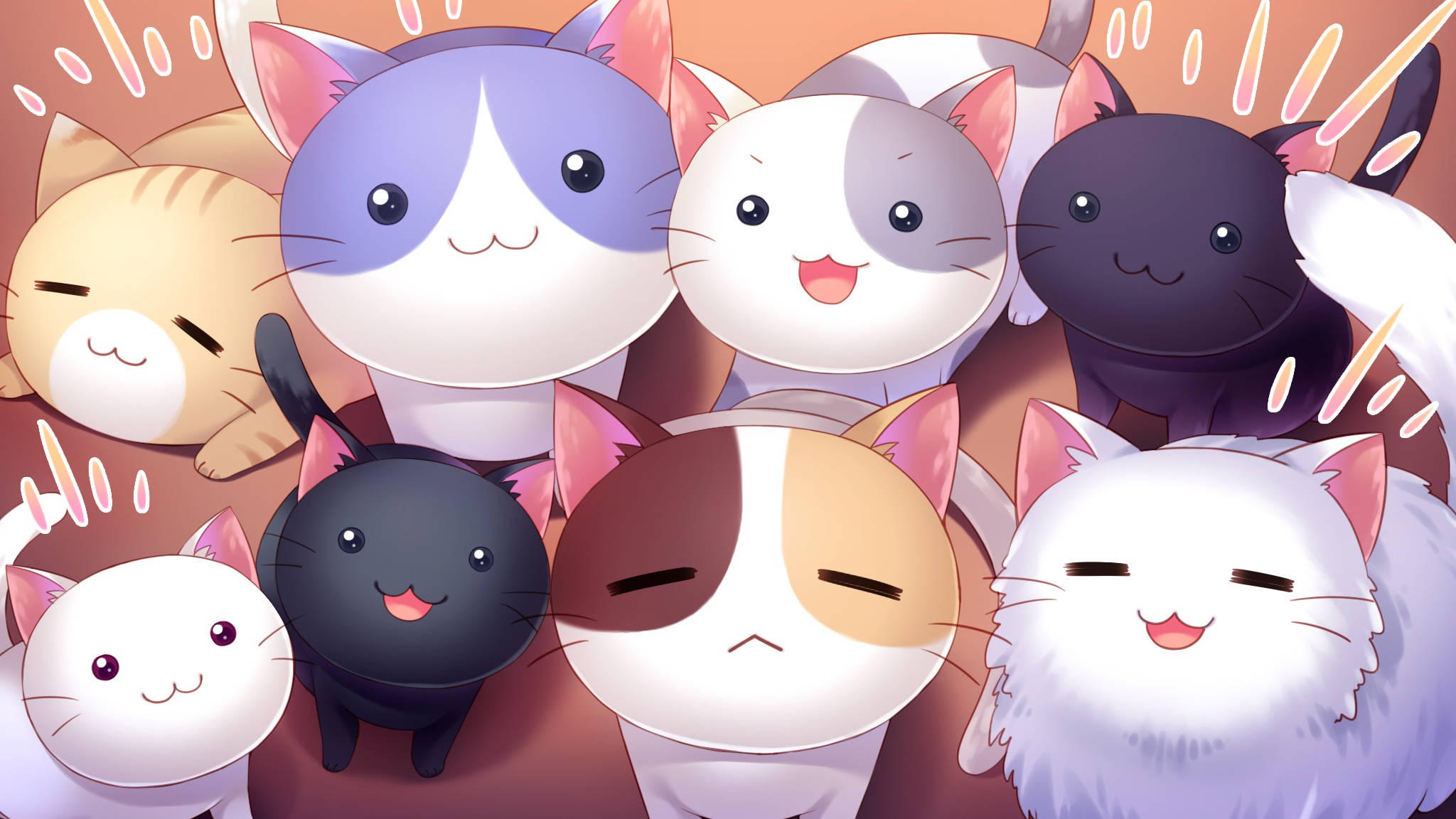 kawaii anime cats, anime cats, stylized anime cats, Full HD Desktop Wallpaper