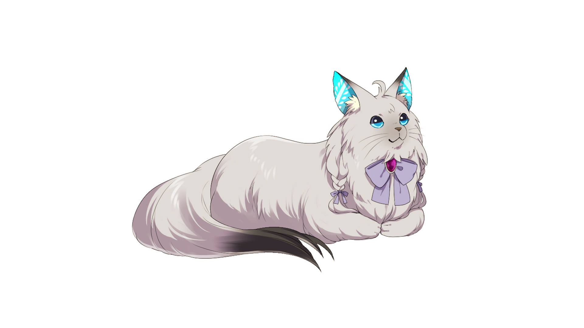 fluffy anime cat, white cat, blue eyes, Full HD Desktop Wallpaper