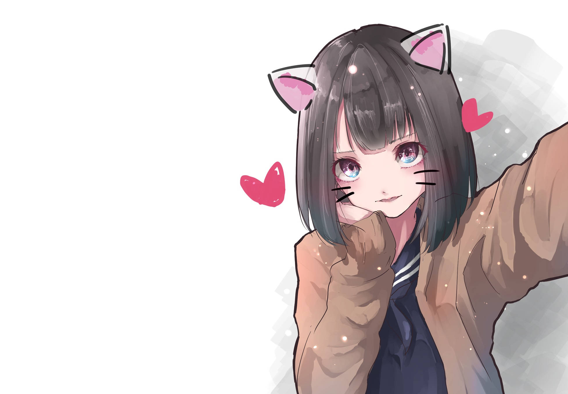 anime cat girl, cat ears, whiskers, Full HD Desktop Wallpaper