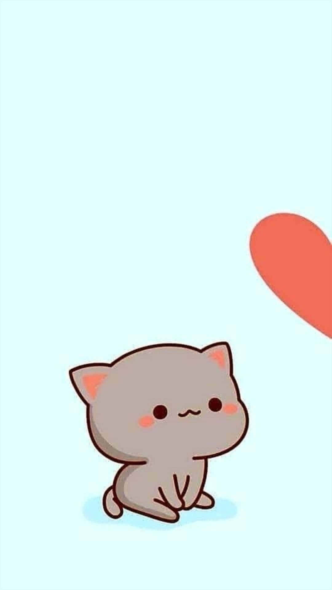 Anime Cat, gray cartoon kitten, rosy cheeks, Full HD Phone Wallpaper