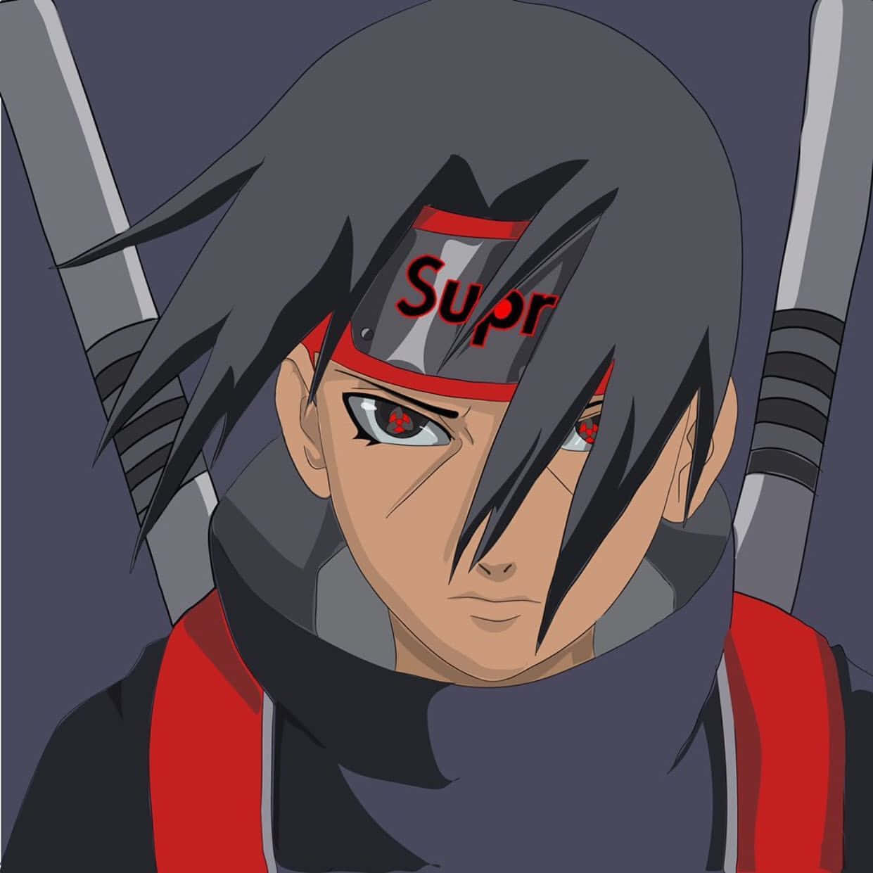 Anime character, dark hair, red eyes, SD Desktop Wallpaper