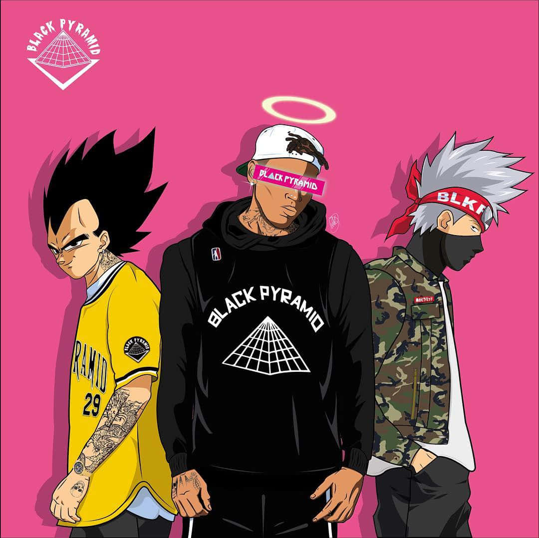 Anime Characters, Supreme, vibrant pink background, SD Desktop Wallpaper