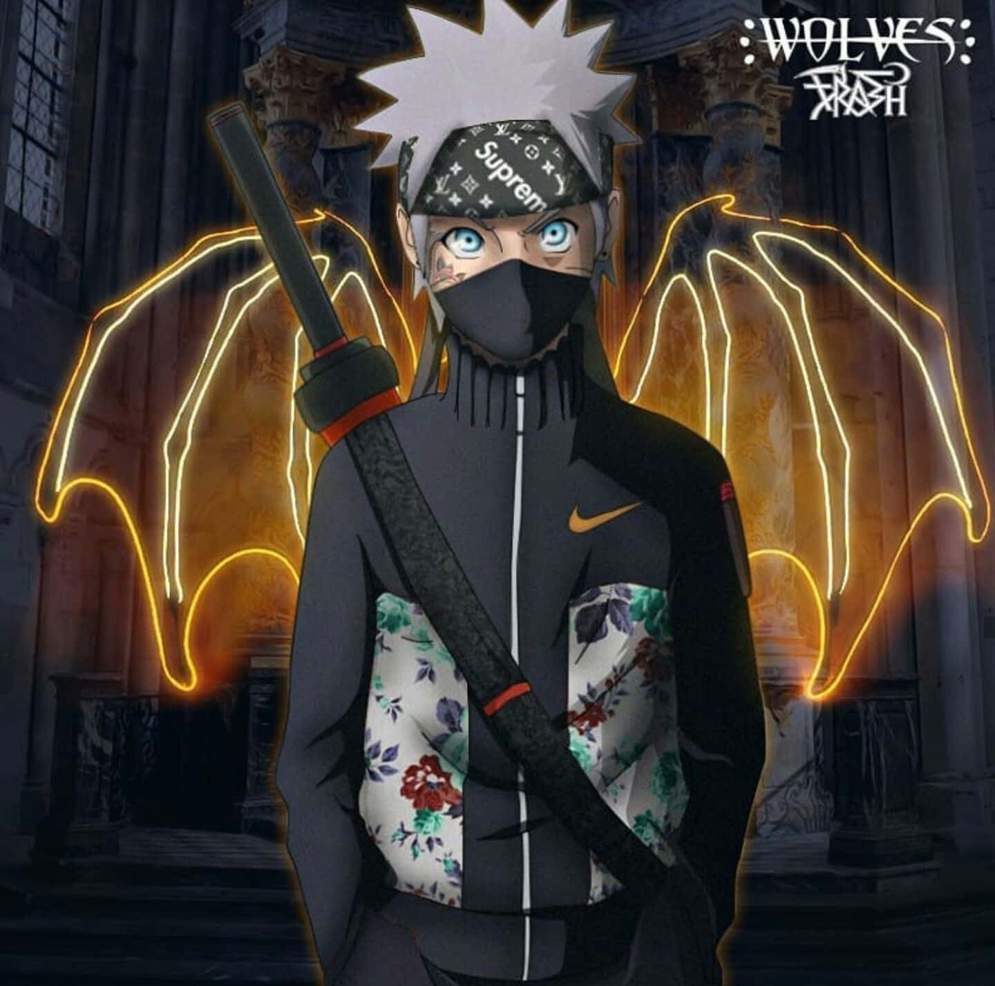Supreme, anime character, glowing bat wings, HD Desktop Wallpaper