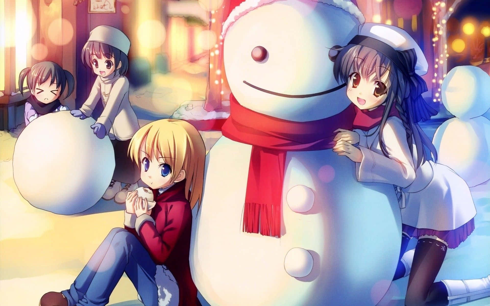 Anime Christmas, snowmen, winter outfits, Full HD Desktop Wallpaper