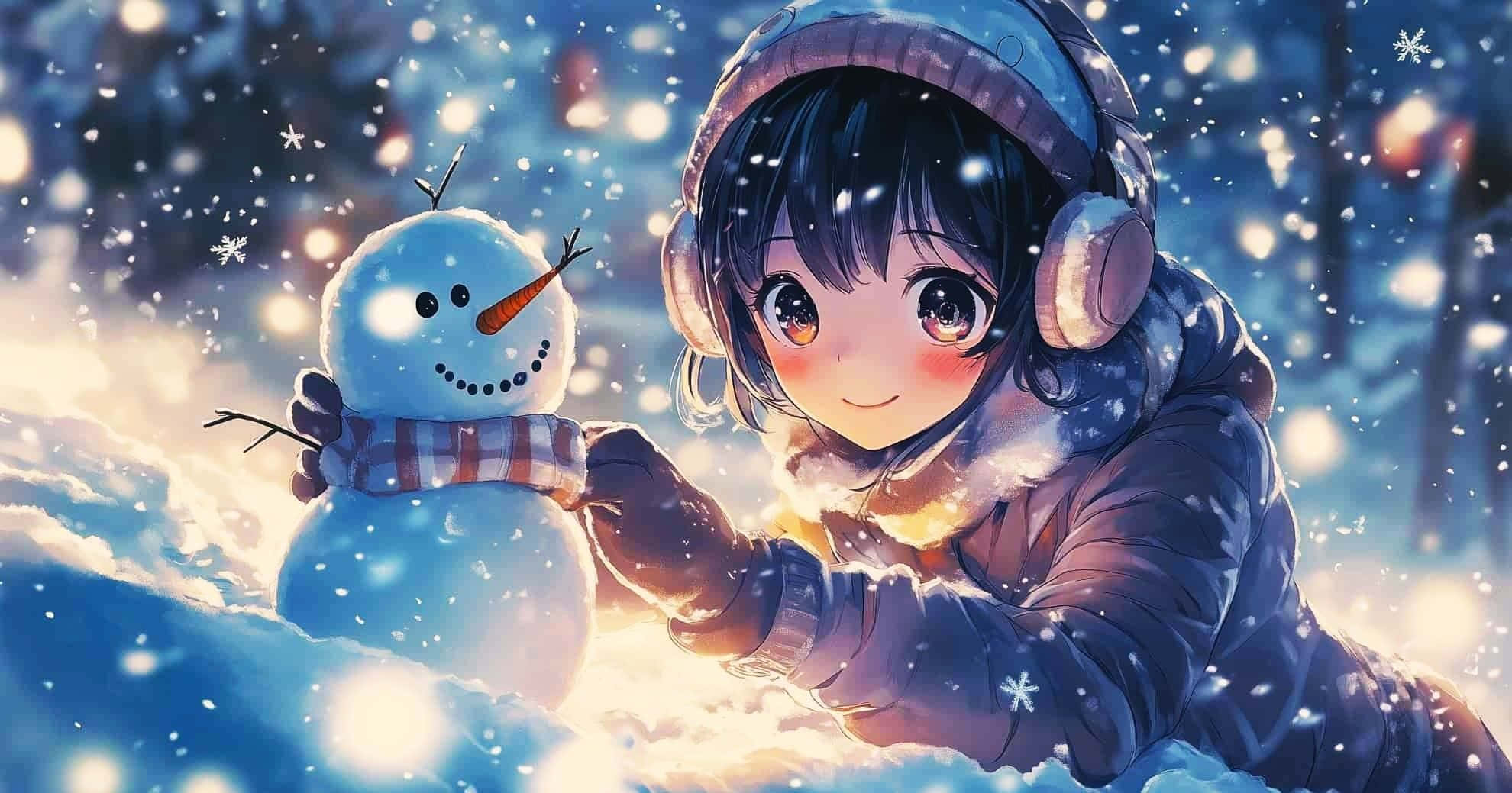 Anime Christmas, winter gear, snowman, Full HD Desktop Wallpaper