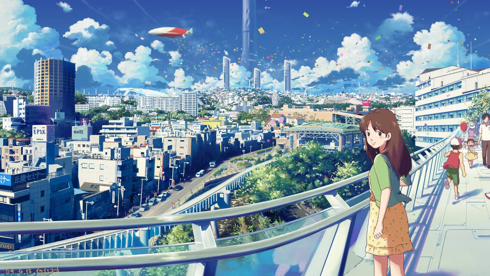Anime City, glass bridge, vibrant anime cityscape, HD Desktop Wallpaper