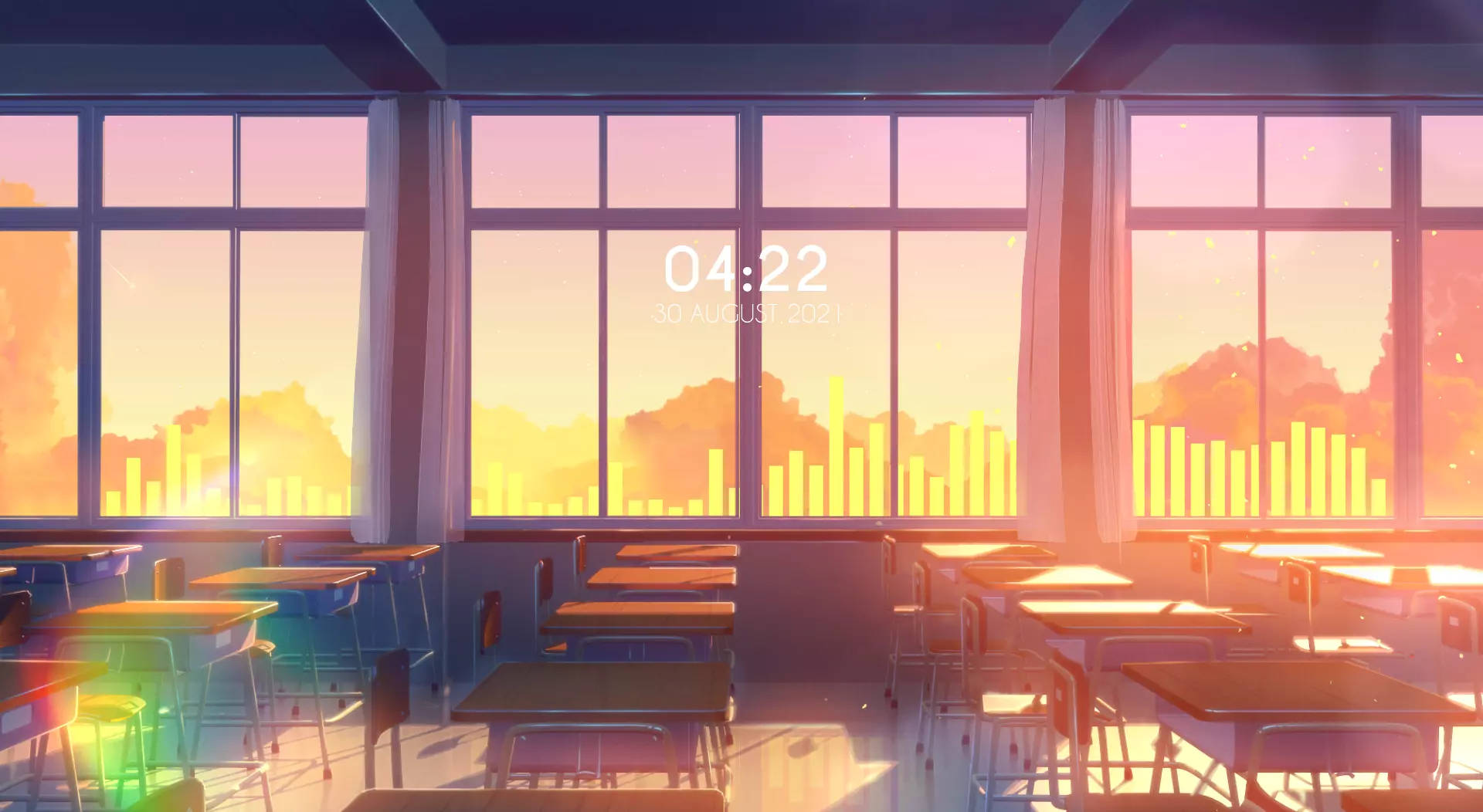 Anime Classroom, sunset, large windows, Full HD Desktop Wallpaper
