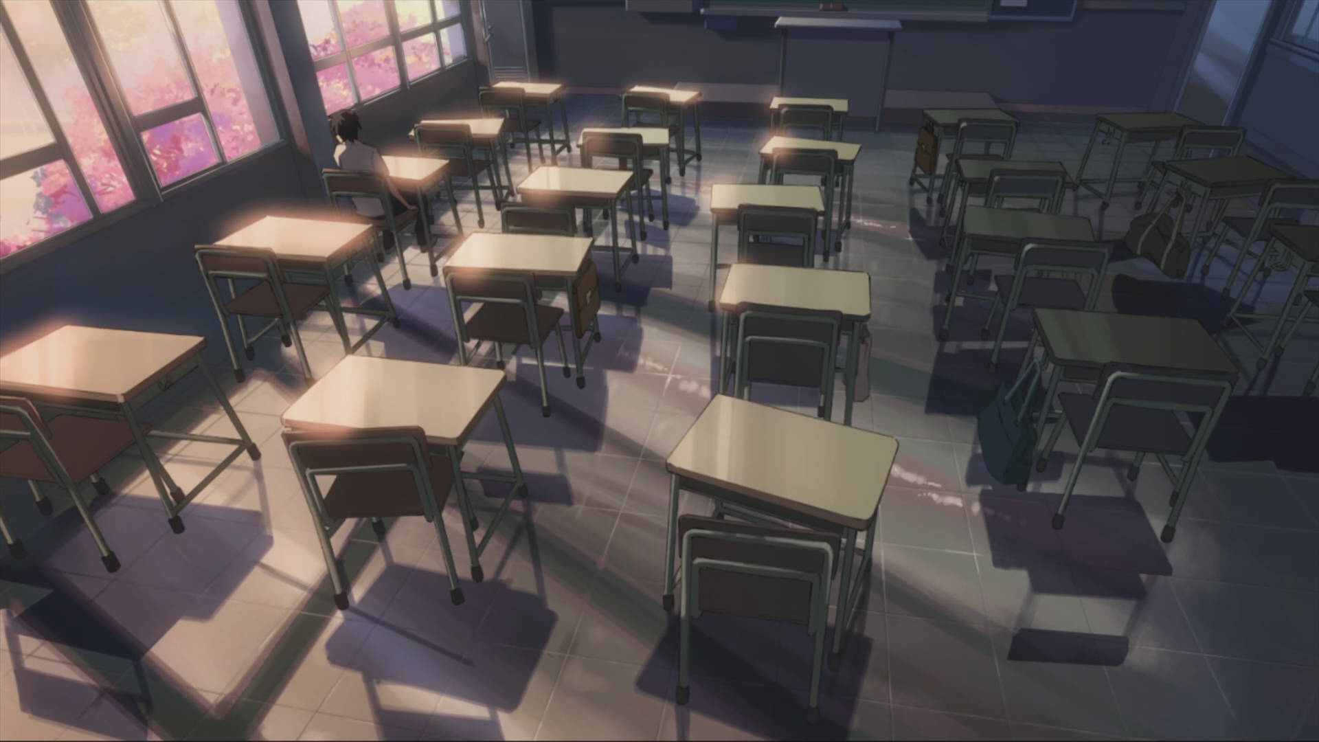 anime classroom, soft sunlight, windows, Full HD Desktop Wallpaper