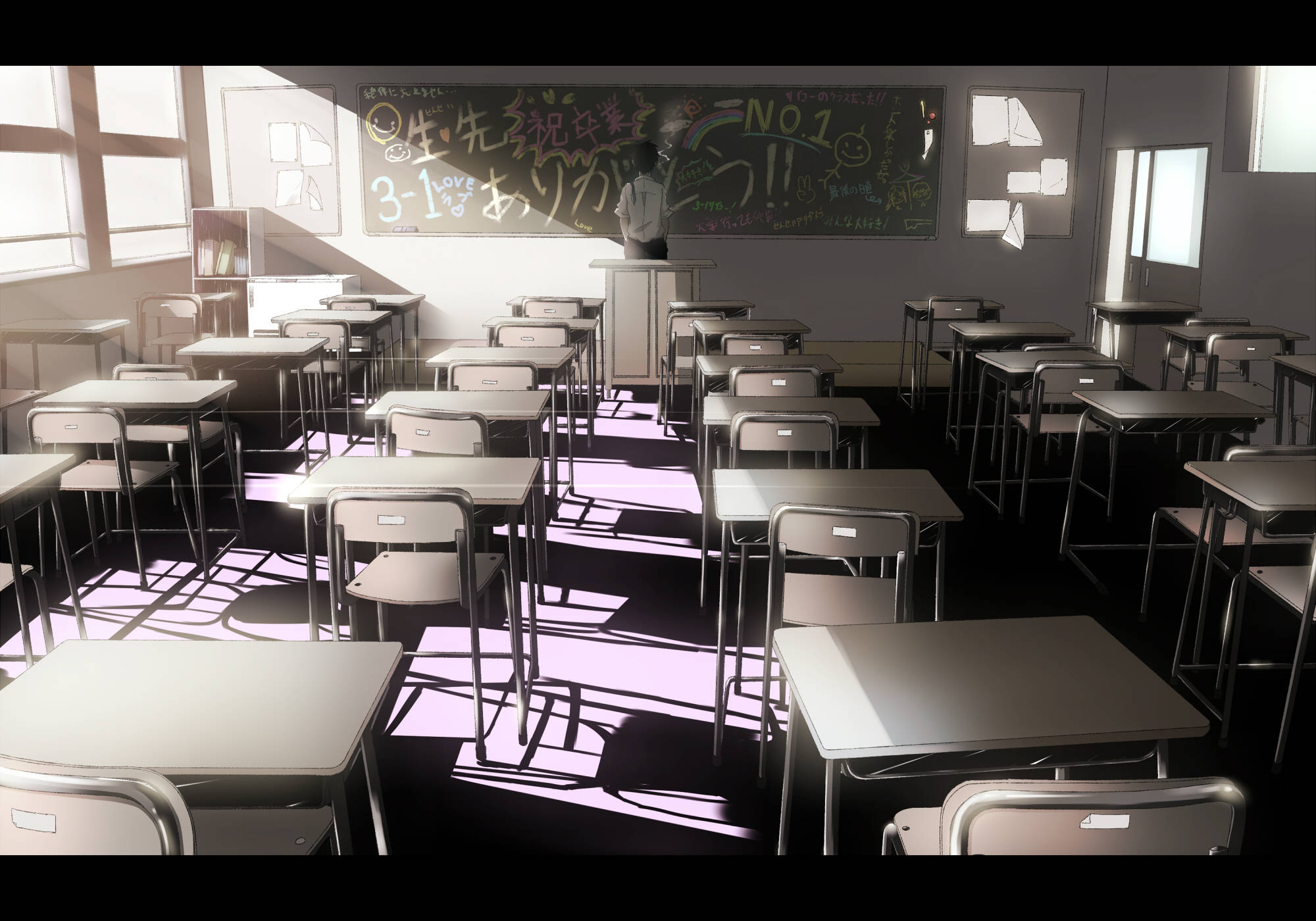 Anime Classroom, sunlight, windows, Full HD Desktop Wallpaper