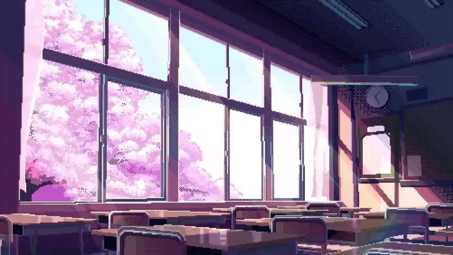 Cherry Blossoms, Anime Classroom, Sunlight, HD Desktop Wallpaper