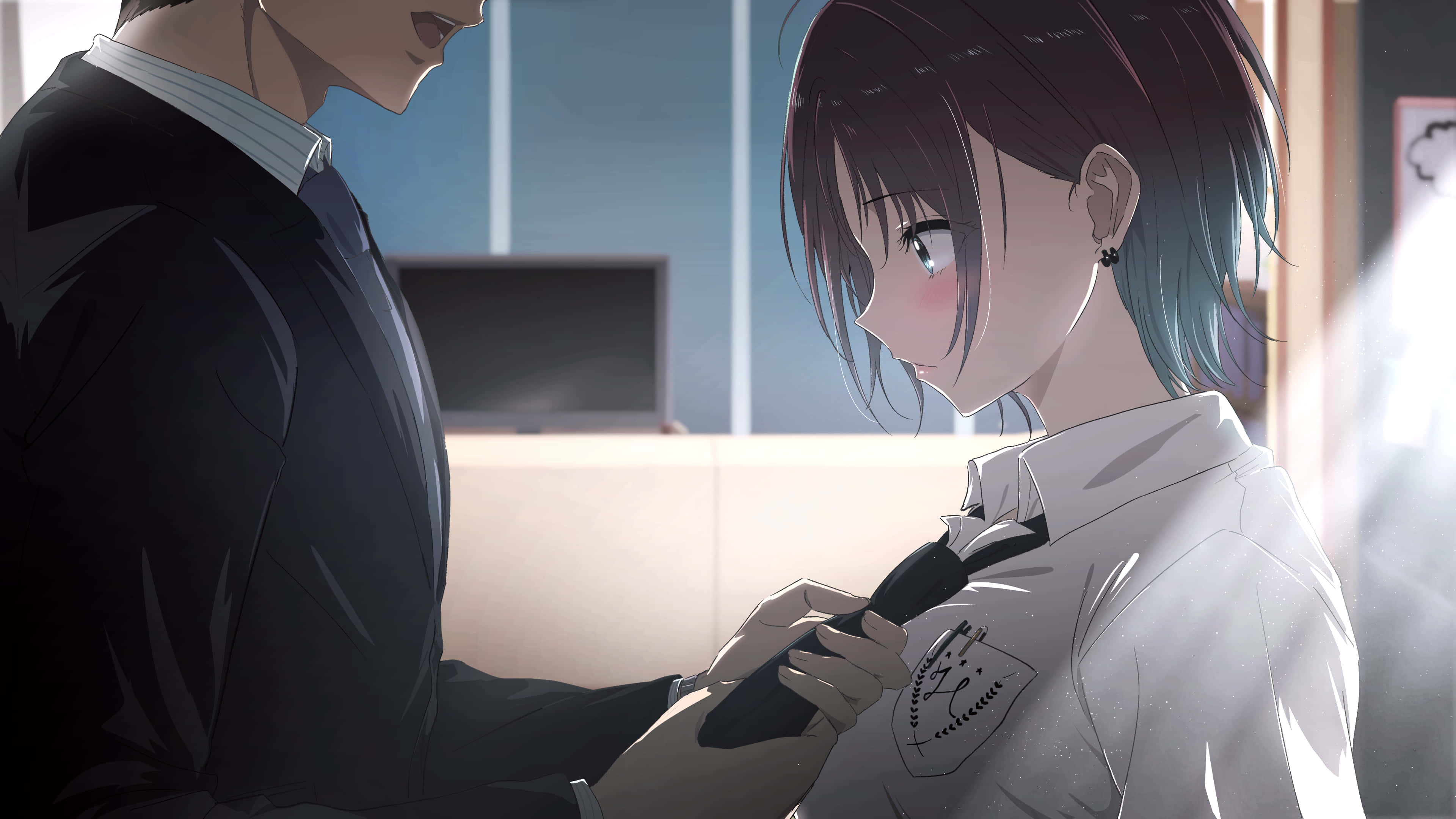 anime classroom, man, girl, 4K Desktop Wallpaper