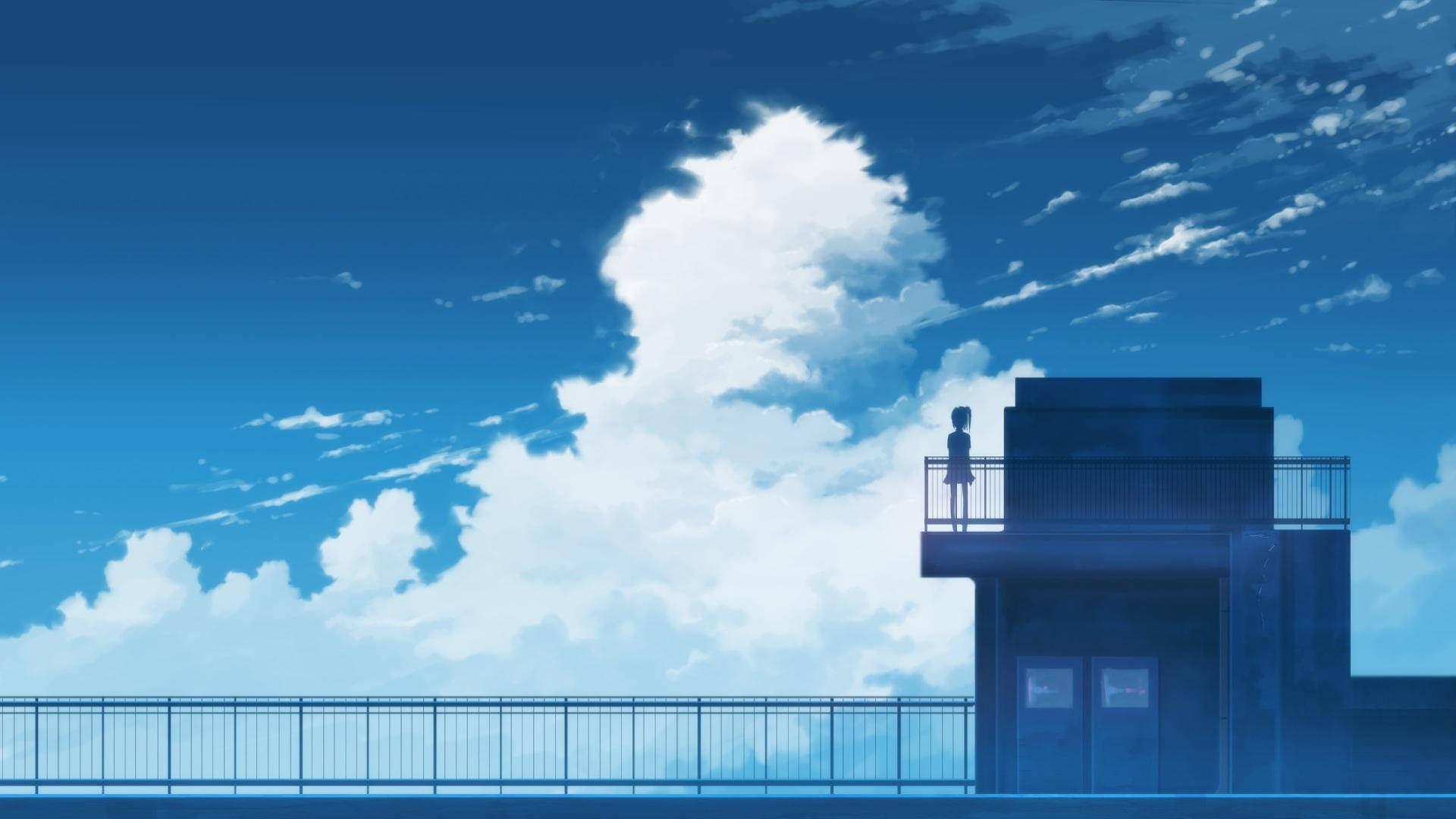 Anime School Scenery, rooftop balcony, anime girl, Full HD Desktop Wallpaper
