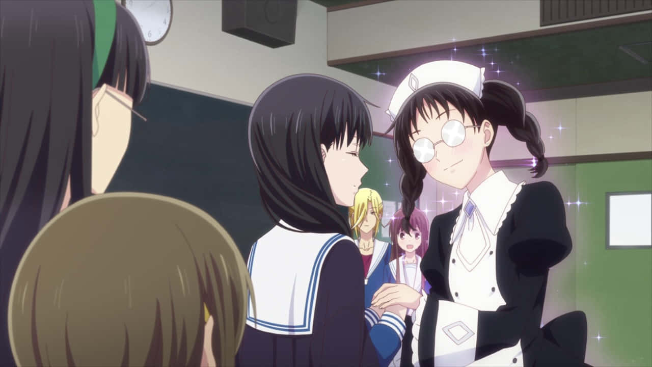 anime classroom, nurse, black and white uniform, HD Desktop Wallpaper