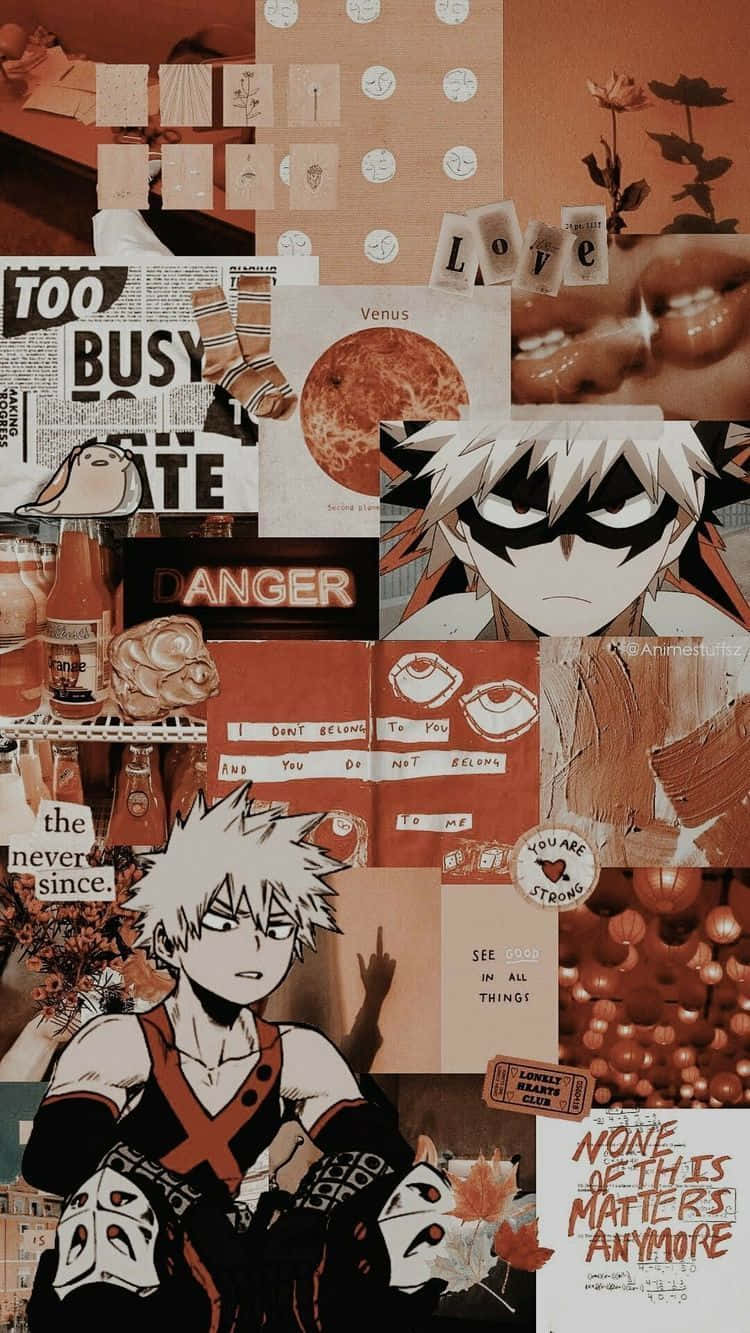 anime collage aesthetic, warm-toned, layered scrapbook style, HD Phone Wallpaper