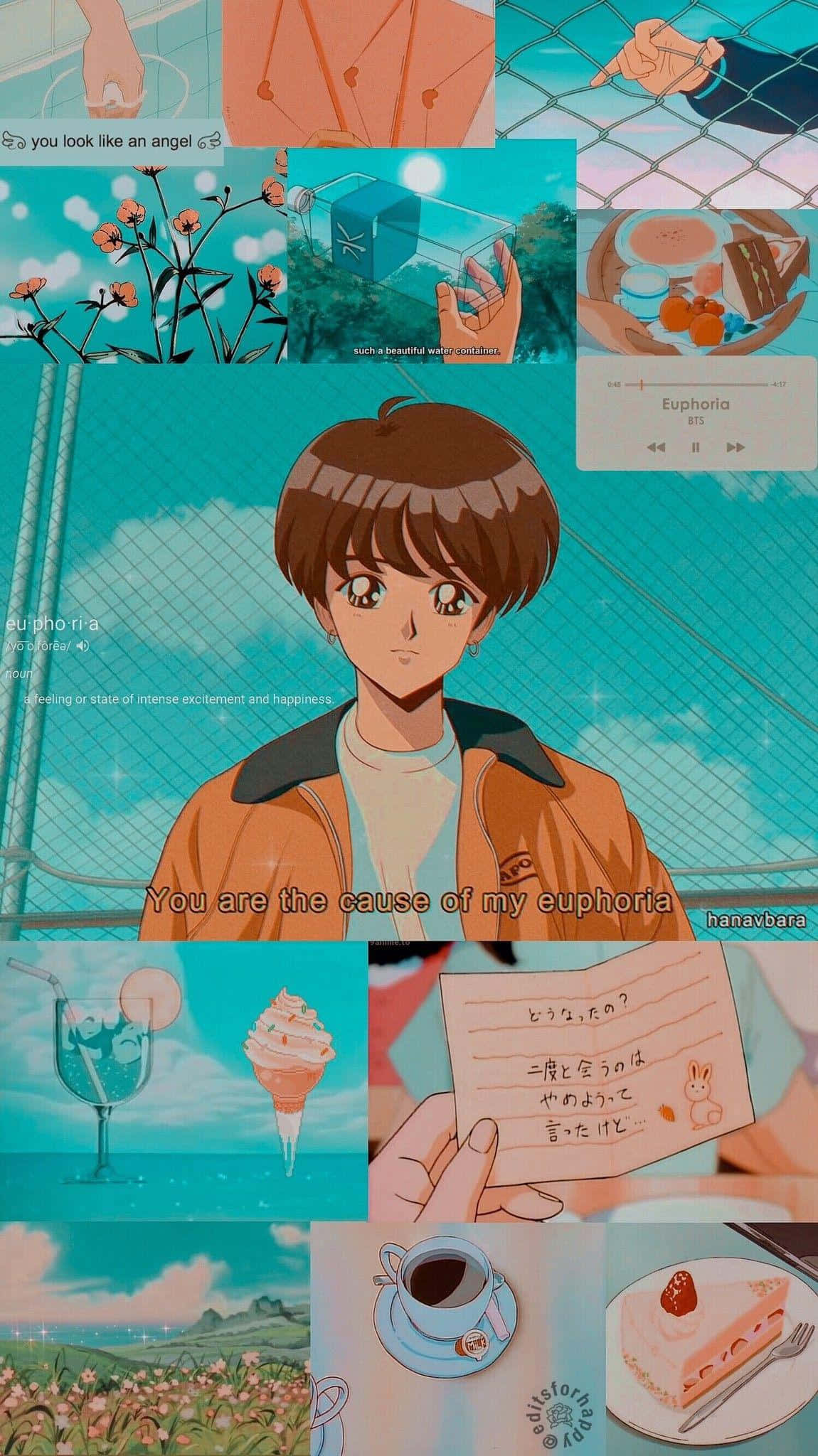 Anime Collage Aesthetic, central character, romantic quotes, Full HD Phone Wallpaper