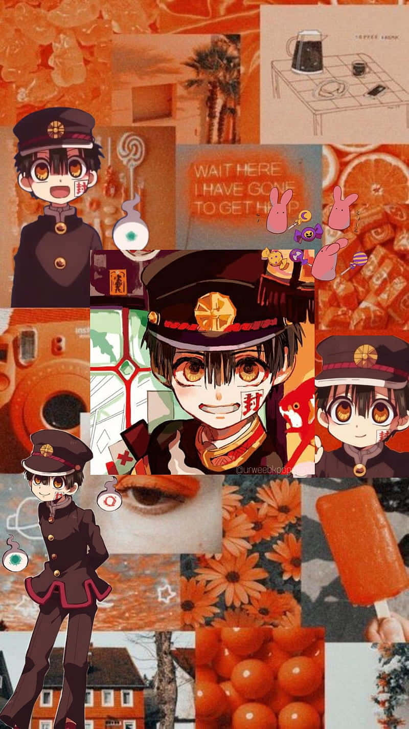anime collage aesthetic, vibrant orange-toned, anime characters in uniforms, HD Phone Wallpaper