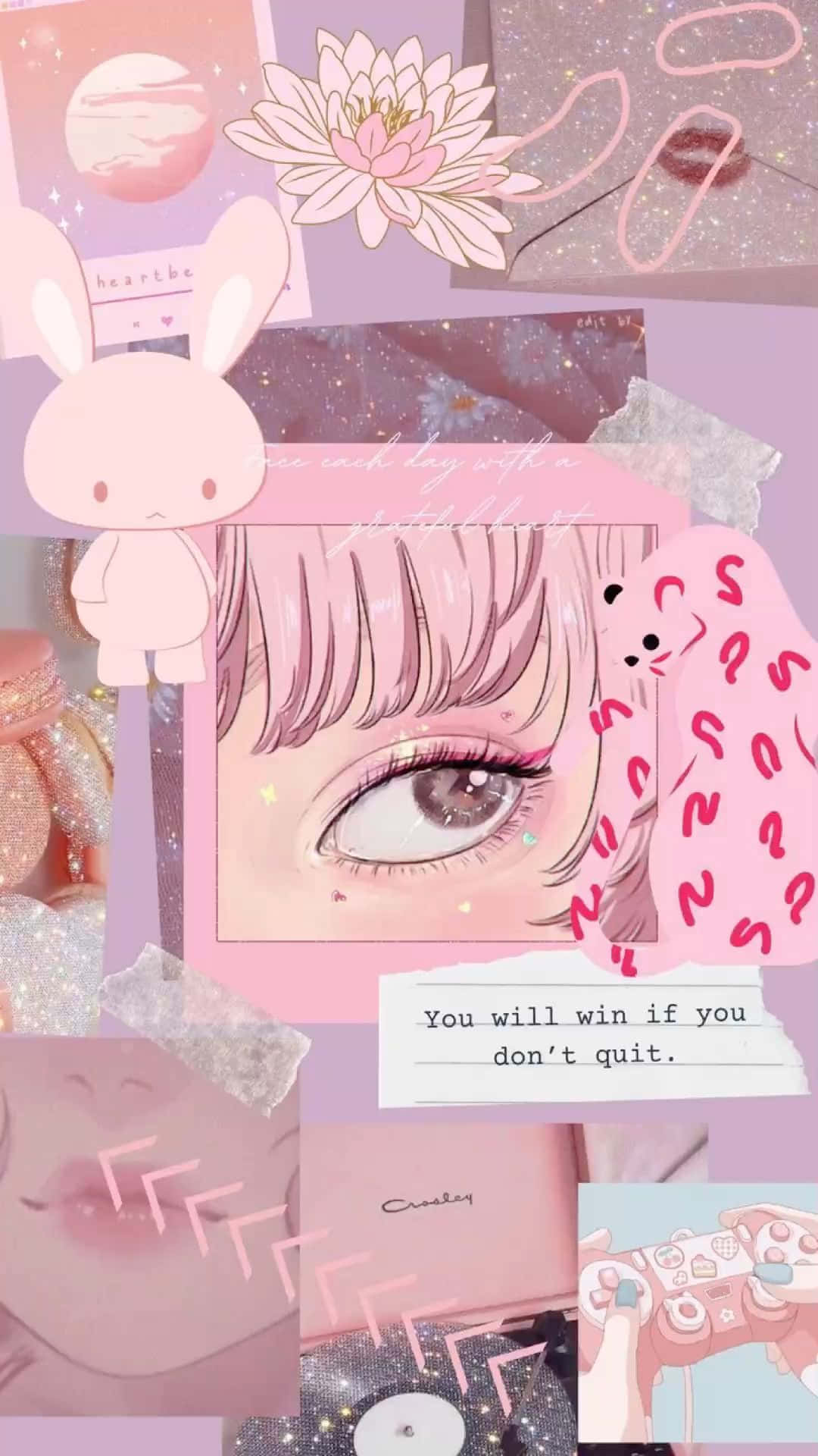 pastel pink, anime eyes, bunny plushie, Full HD Phone Wallpaper