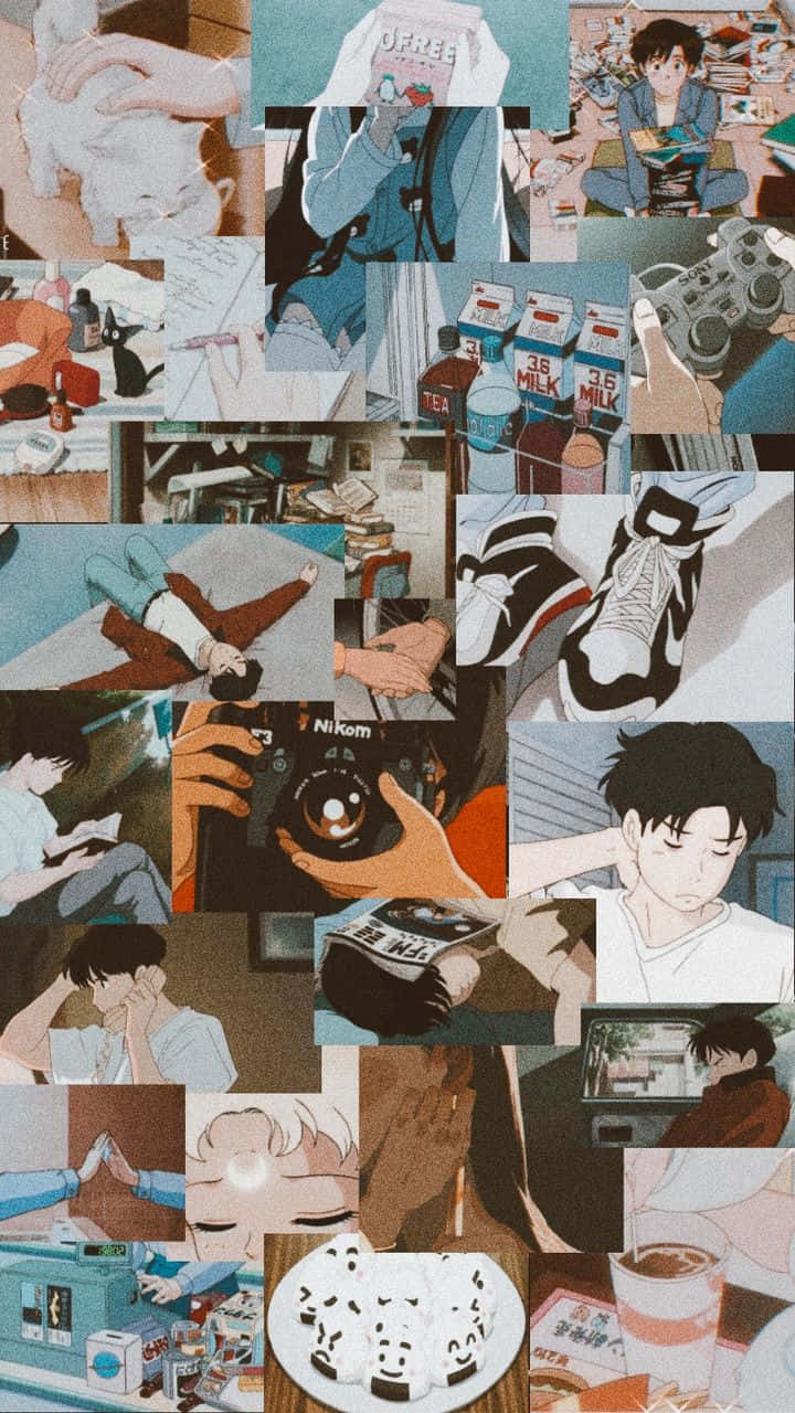 anime collage aesthetic, anime-style scenes, reading gaming, HD Phone Wallpaper