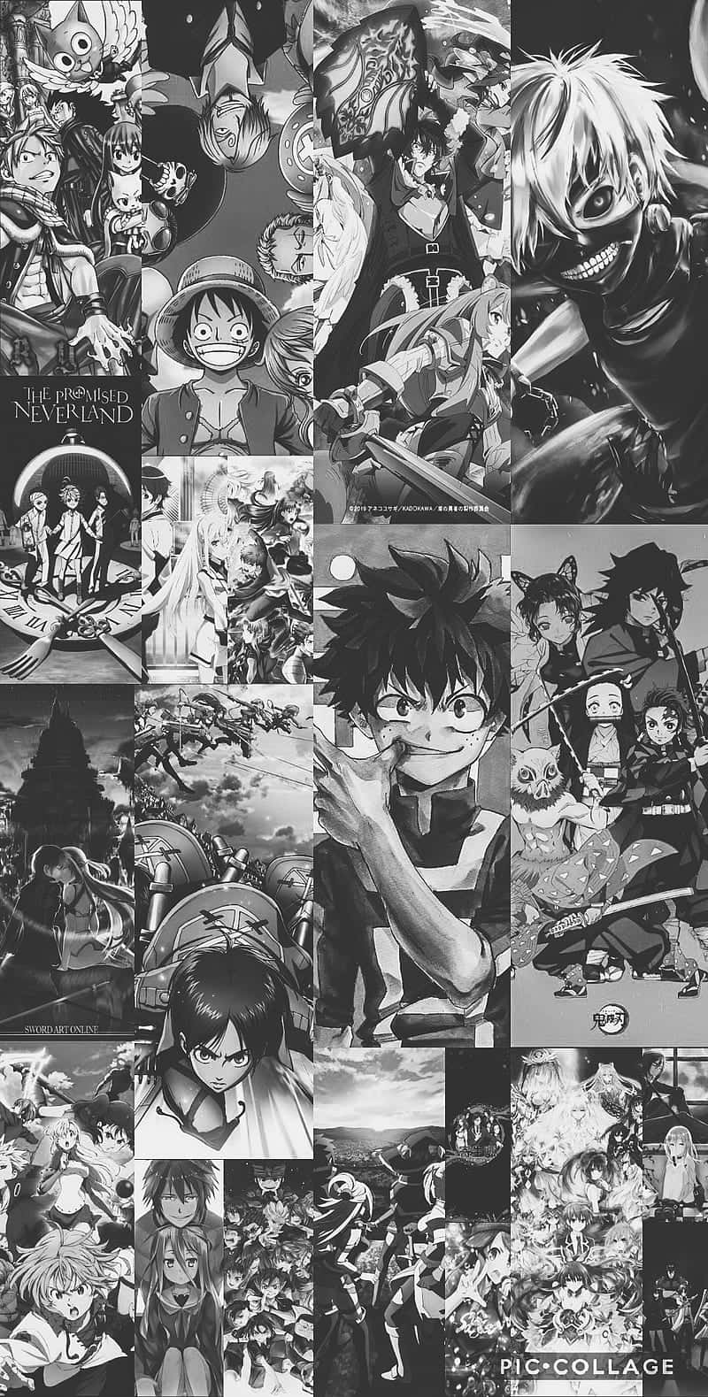 anime collage aesthetic, black and white, anime characters, HD Phone Wallpaper