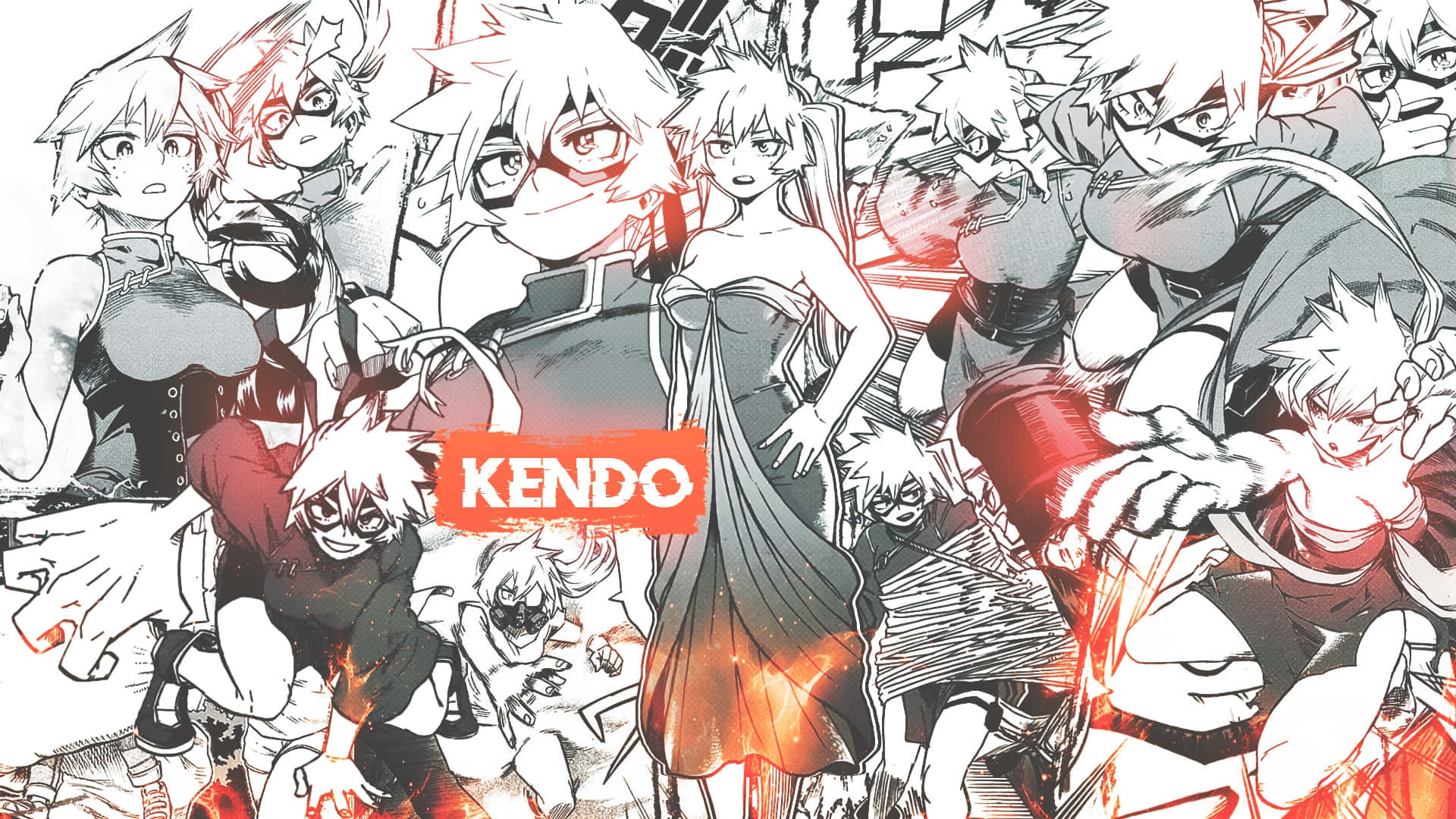 anime collage aesthetic, kendo gear, fiery energy, Full HD Desktop Wallpaper