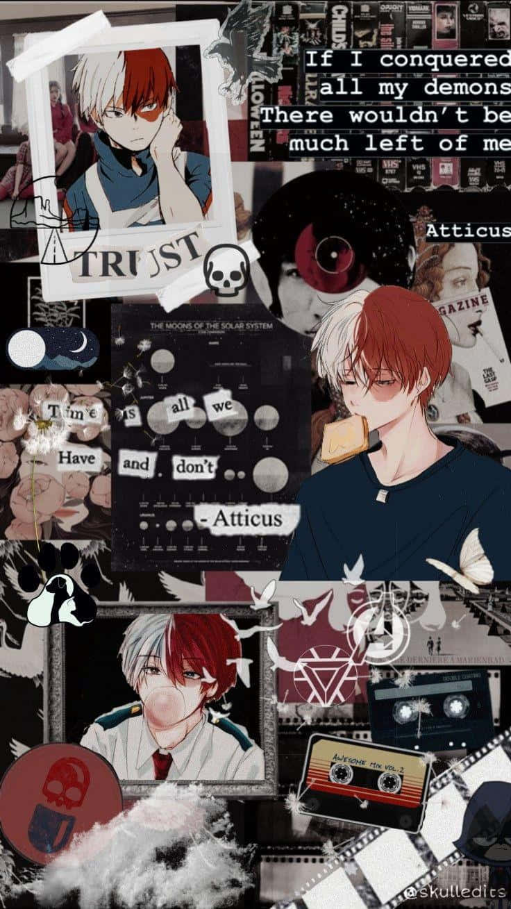 anime collage aesthetic, red-haired characters, cassette tapes, HD Phone Wallpaper