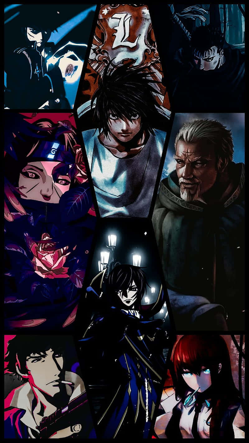 anime collage aesthetic, anime characters, dramatic poses, HD Phone Wallpaper