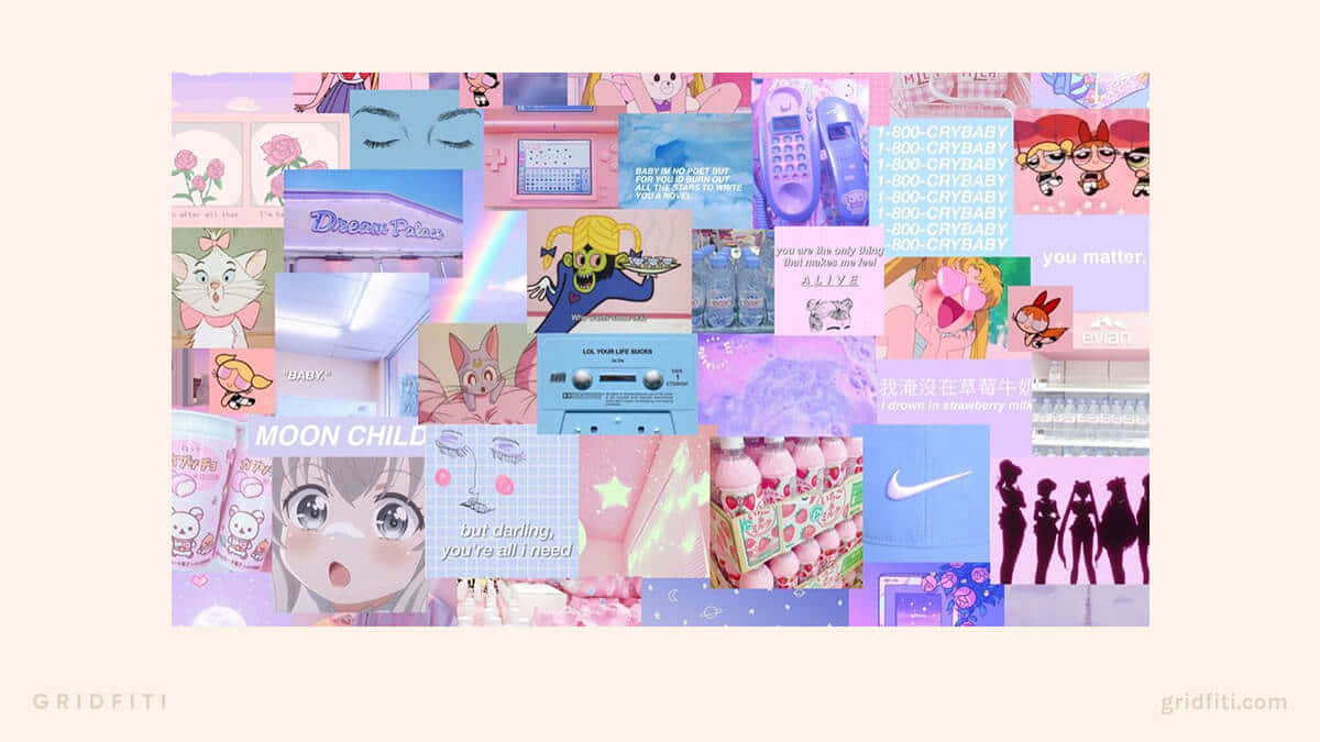 Anime Collage Aesthetic, pastel-colored, anime characters, SD Desktop Wallpaper