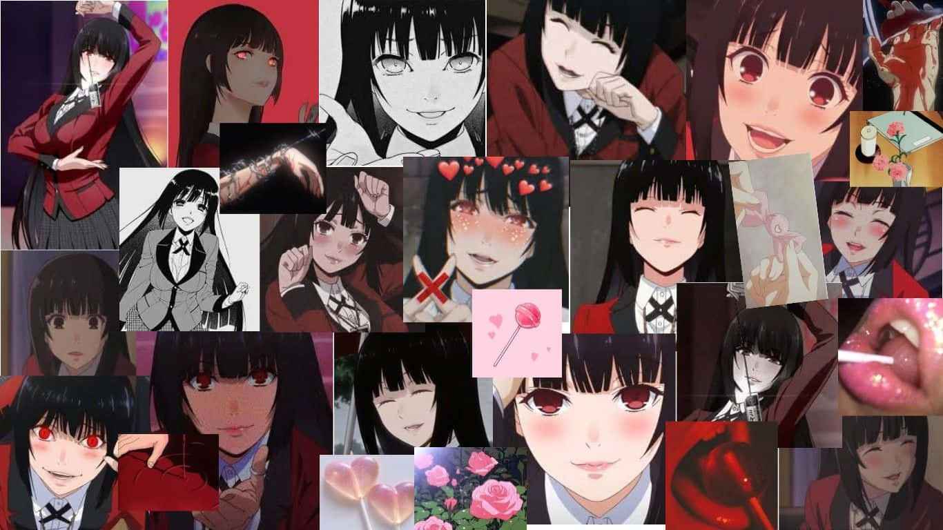 Anime Collage Aesthetic, black hair, red eyes, HD Desktop Wallpaper