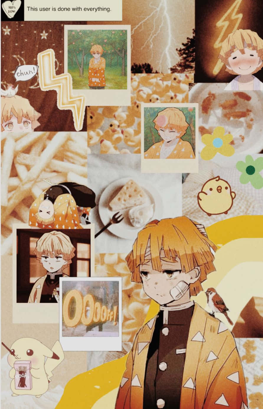 anime collage aesthetic, blonde-haired character, lightning flowers, HD Phone Wallpaper