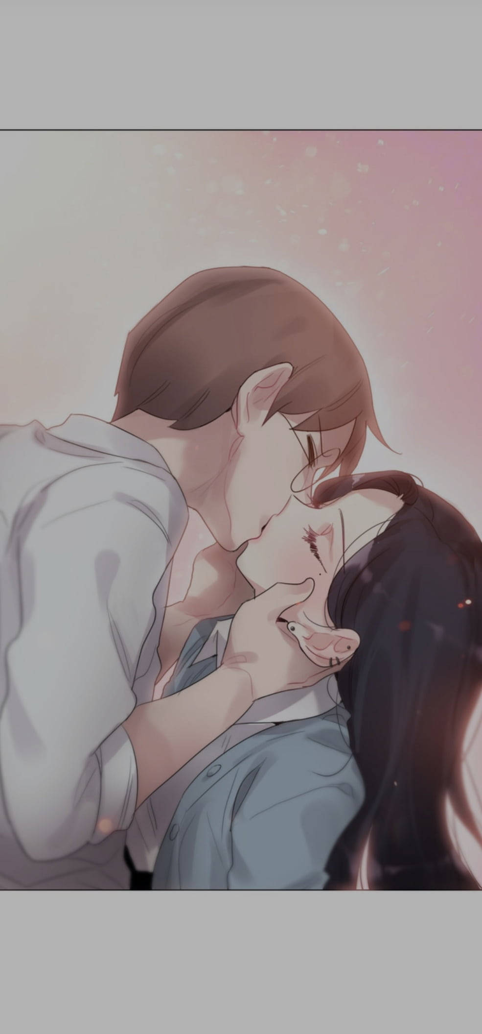 Passionate Anime Couple Kiss Phone, anime-style couple, soft pink glowing sky, Full HD Phone Wallpaper