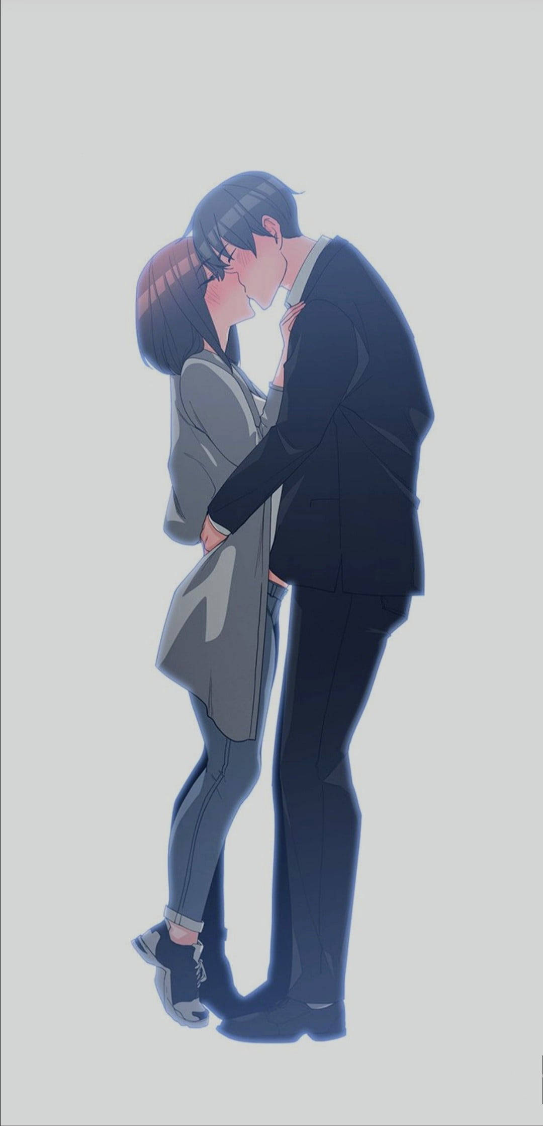anime couple, kiss, white background, Full HD Phone Wallpaper