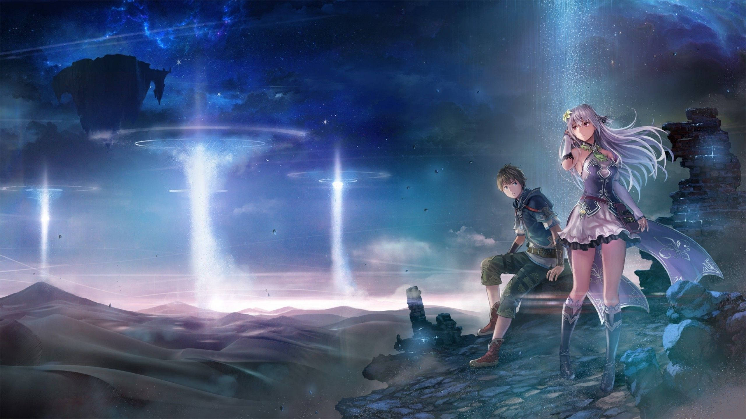 Anime Gaming Couple Ordinal Strata, cliff, desert, 2K Desktop Wallpaper