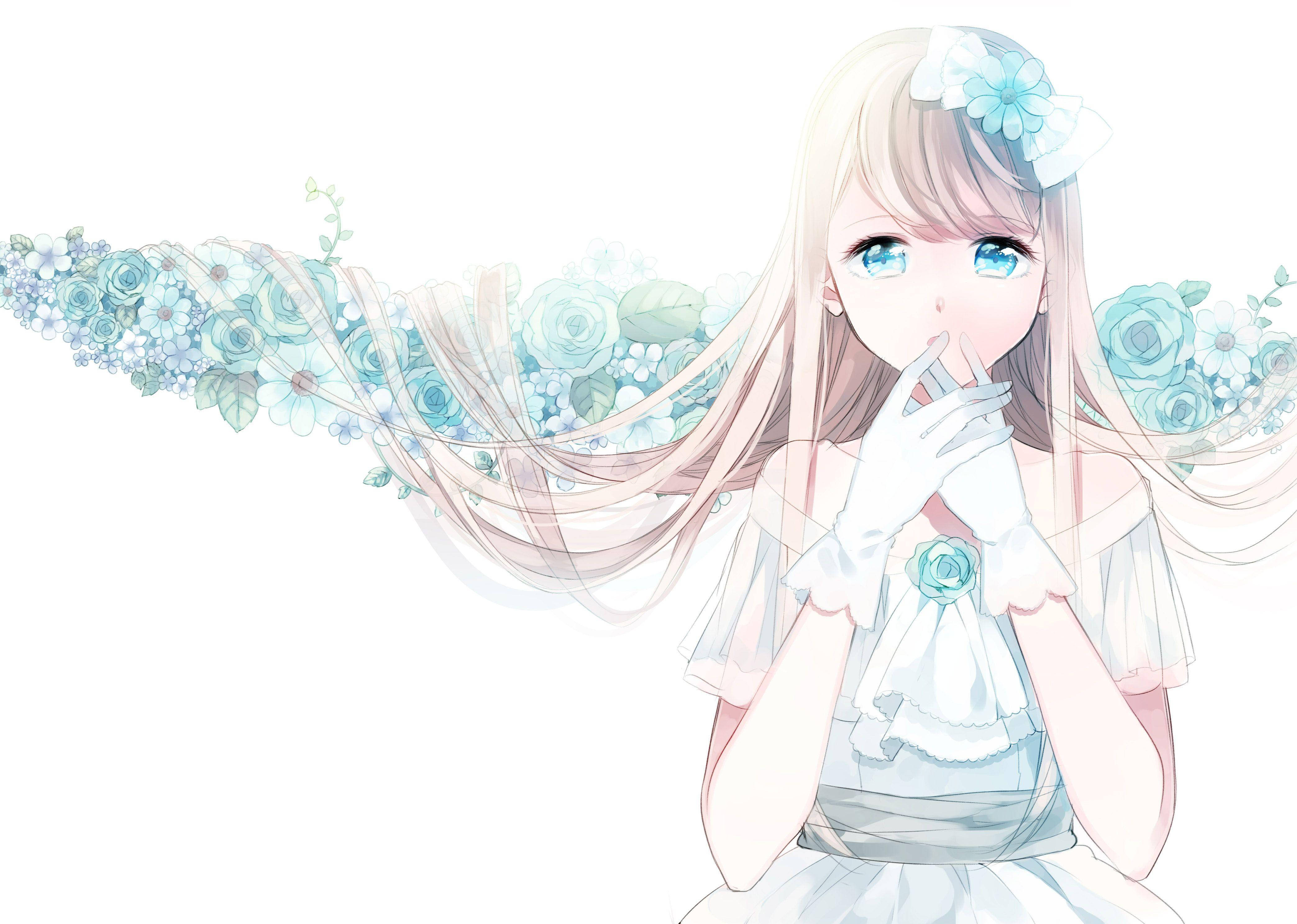 anime cute girl, long blonde hair, blue eyes, 4K Desktop Wallpaper