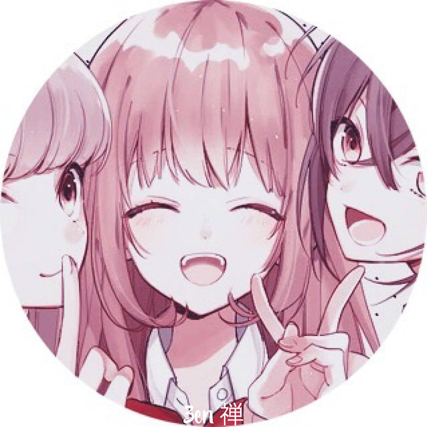 Happy Trio Matching Pfp For Friends, three anime girls, pink hair, SD Desktop Wallpaper