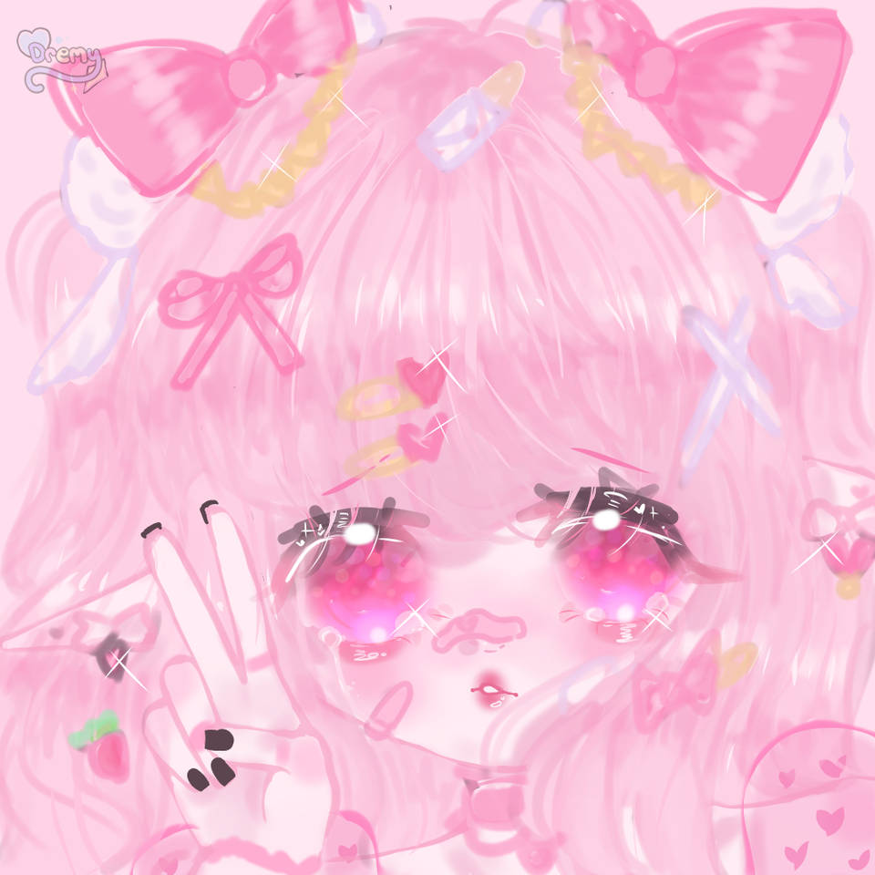 cute pfp pink anime girl, pink hair, oversized bows, SD Desktop Wallpaper