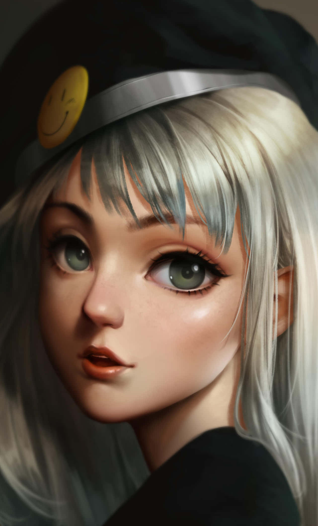 Korean anime girl, silver hair, green eyes, Full HD Phone Wallpaper