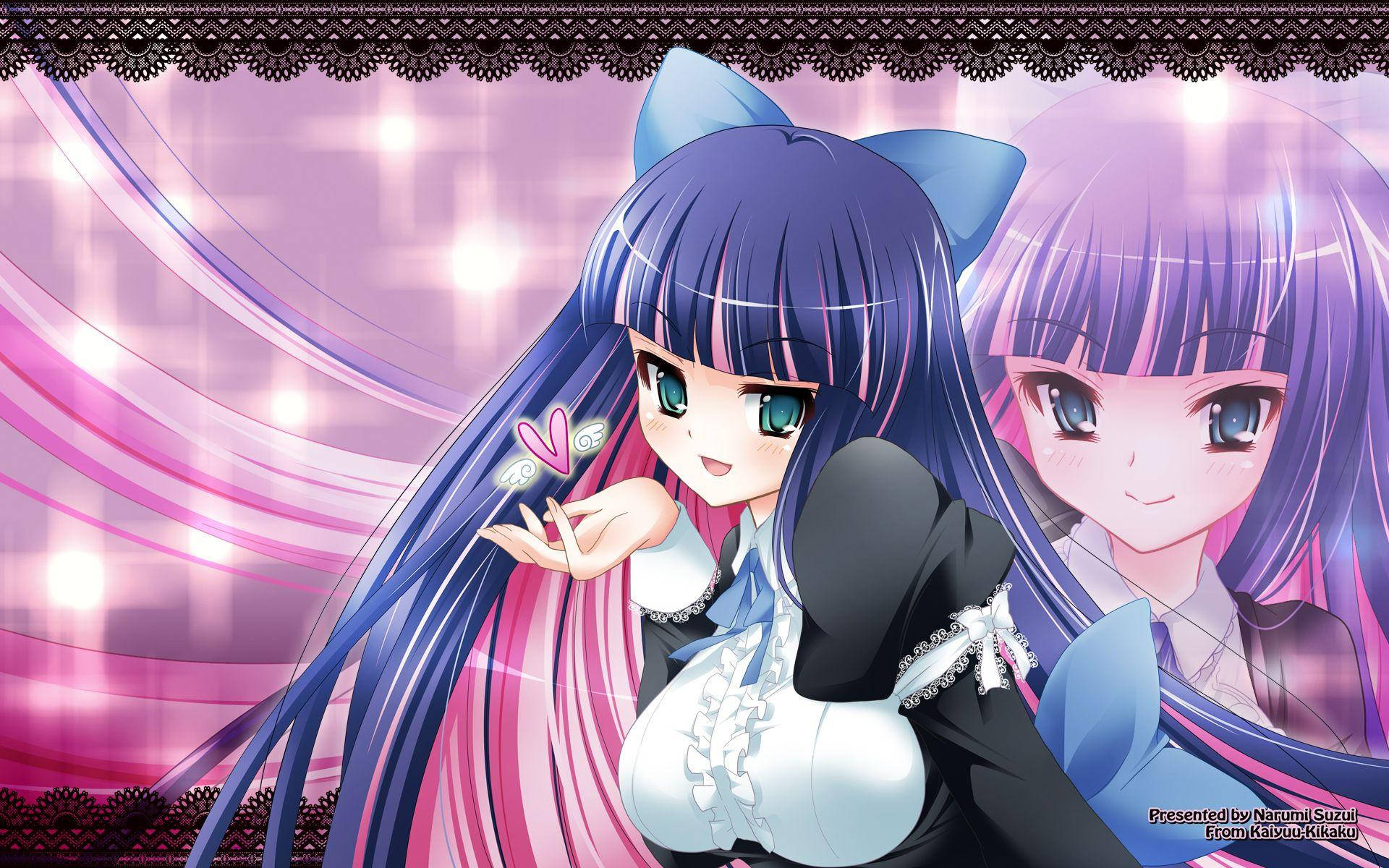 Anime Cute Girl, purple hair, blue bows, Full HD Desktop Wallpaper