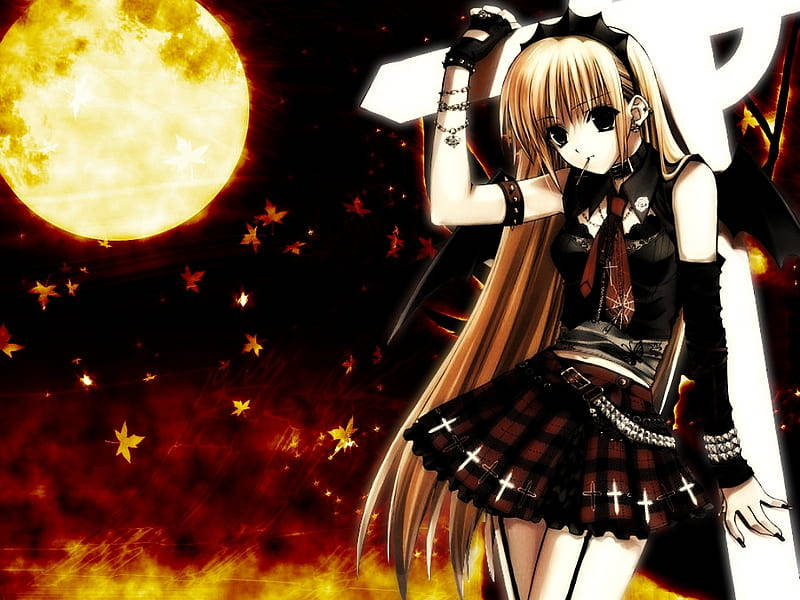 Aesthetic Anime Girl Emo Suzuhira, long blonde hair, black gothic outfit, SD Desktop Wallpaper