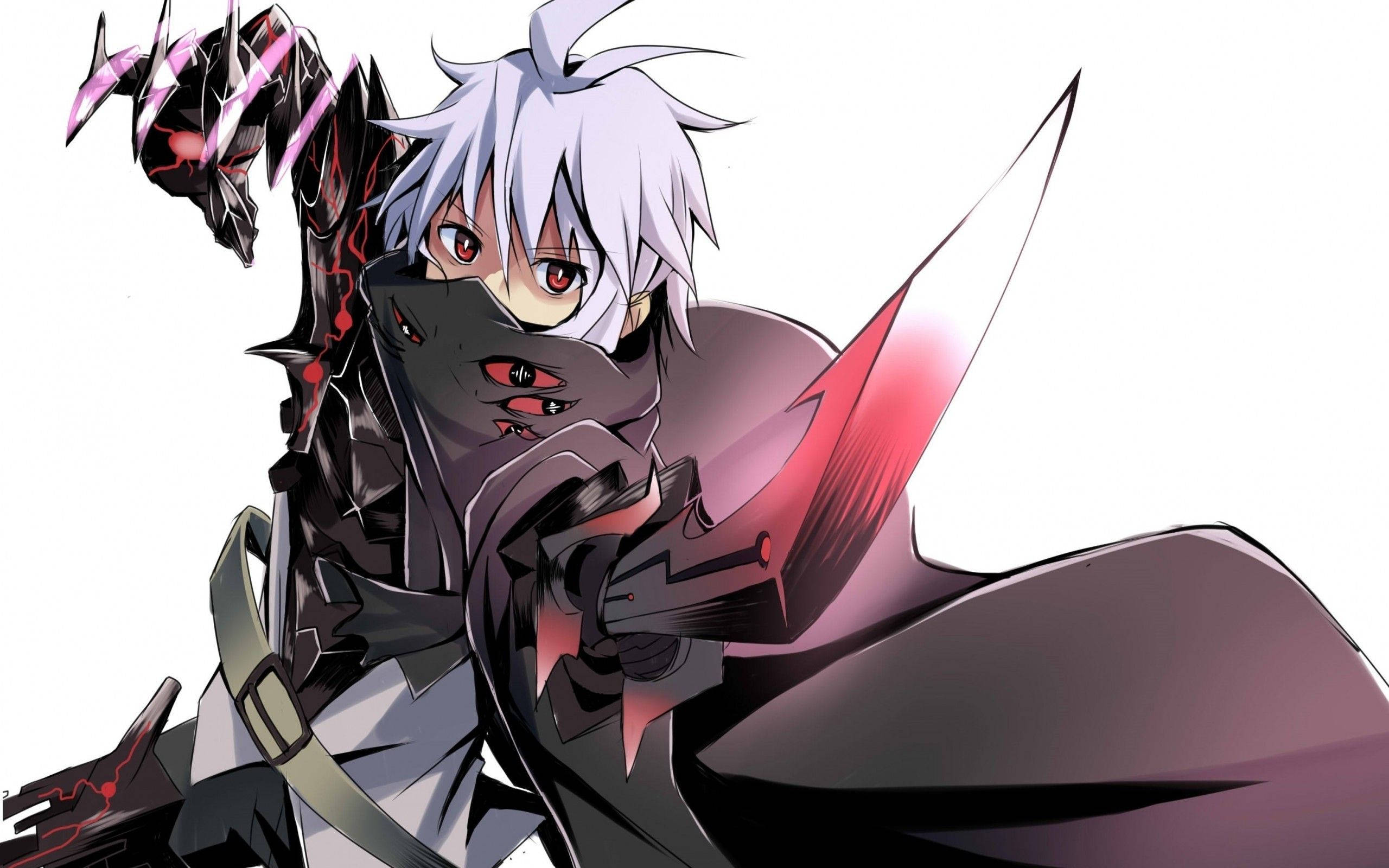 Anime Demon, red sword, silver-haired anime warrior, 2K Desktop Wallpaper
