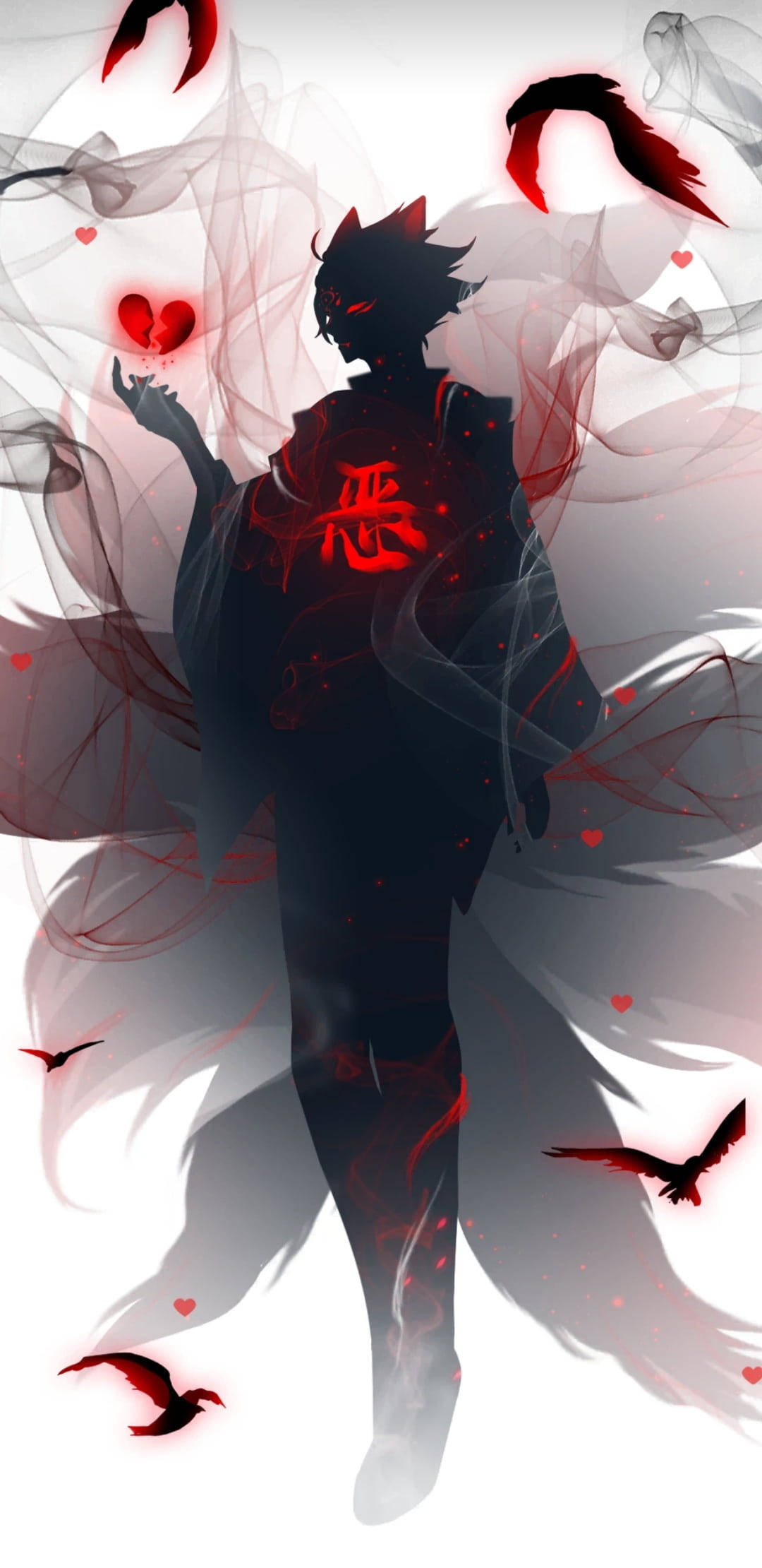 Anime Shadow Demon, red glowing eyes, kanji on their back, Full HD Phone Wallpaper