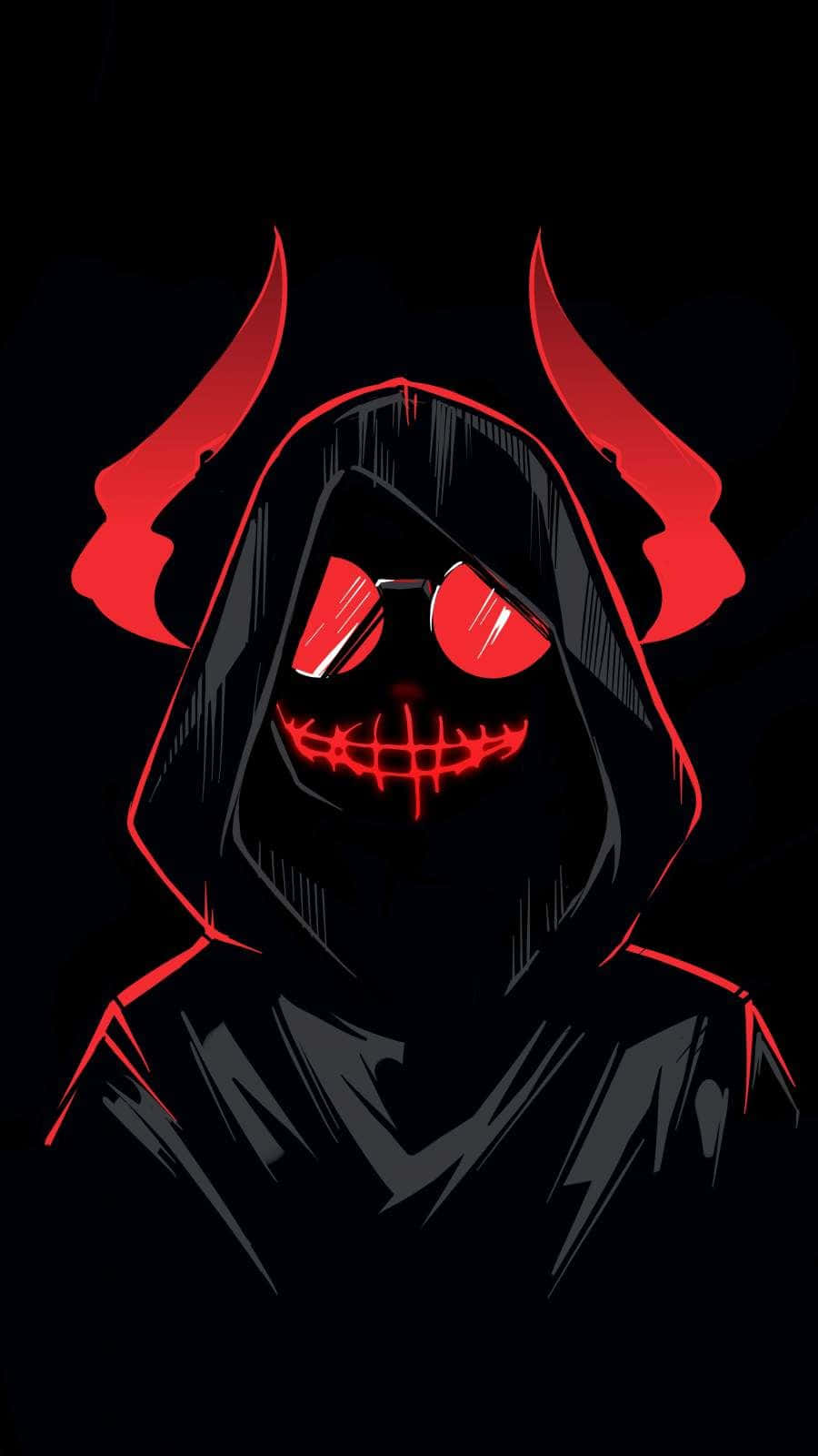 scary anime demon, red horns, glowing red eyes, HD Phone Wallpaper