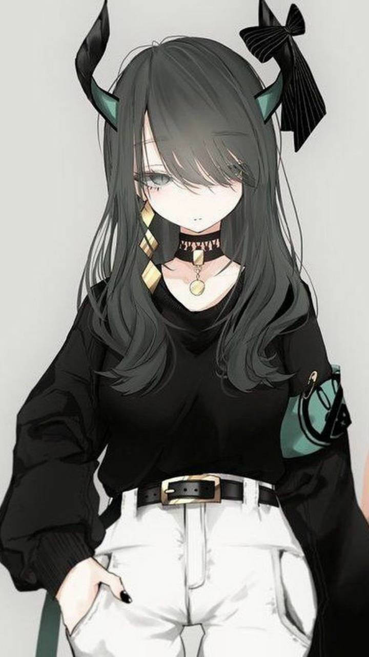 Anime Demon, green horns, black horns, HD Phone Wallpaper