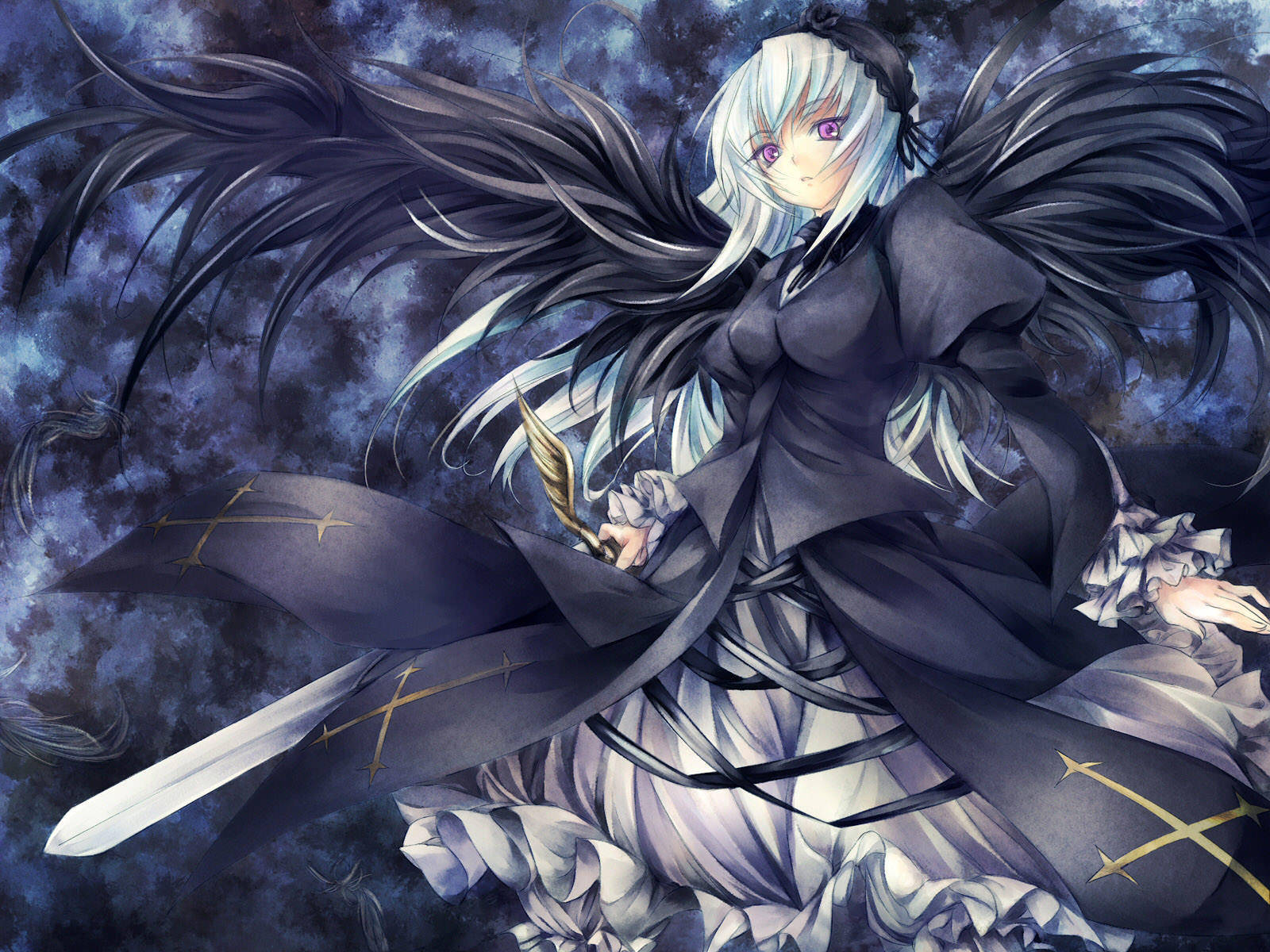 anime girl, silver-haired, purple eyes, HD Desktop Wallpaper
